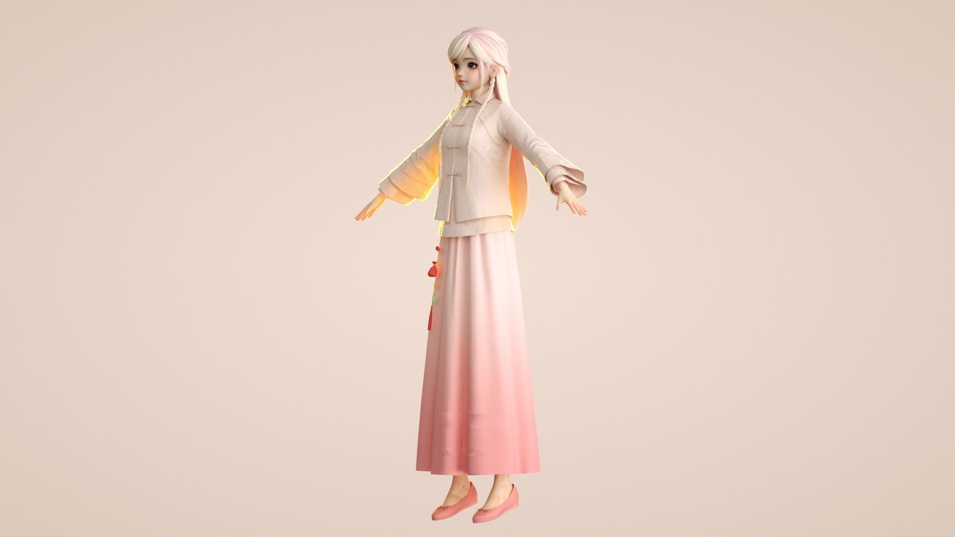 Cartoon Tang suit girl Chinese buckle top retro little girl 3D model_7