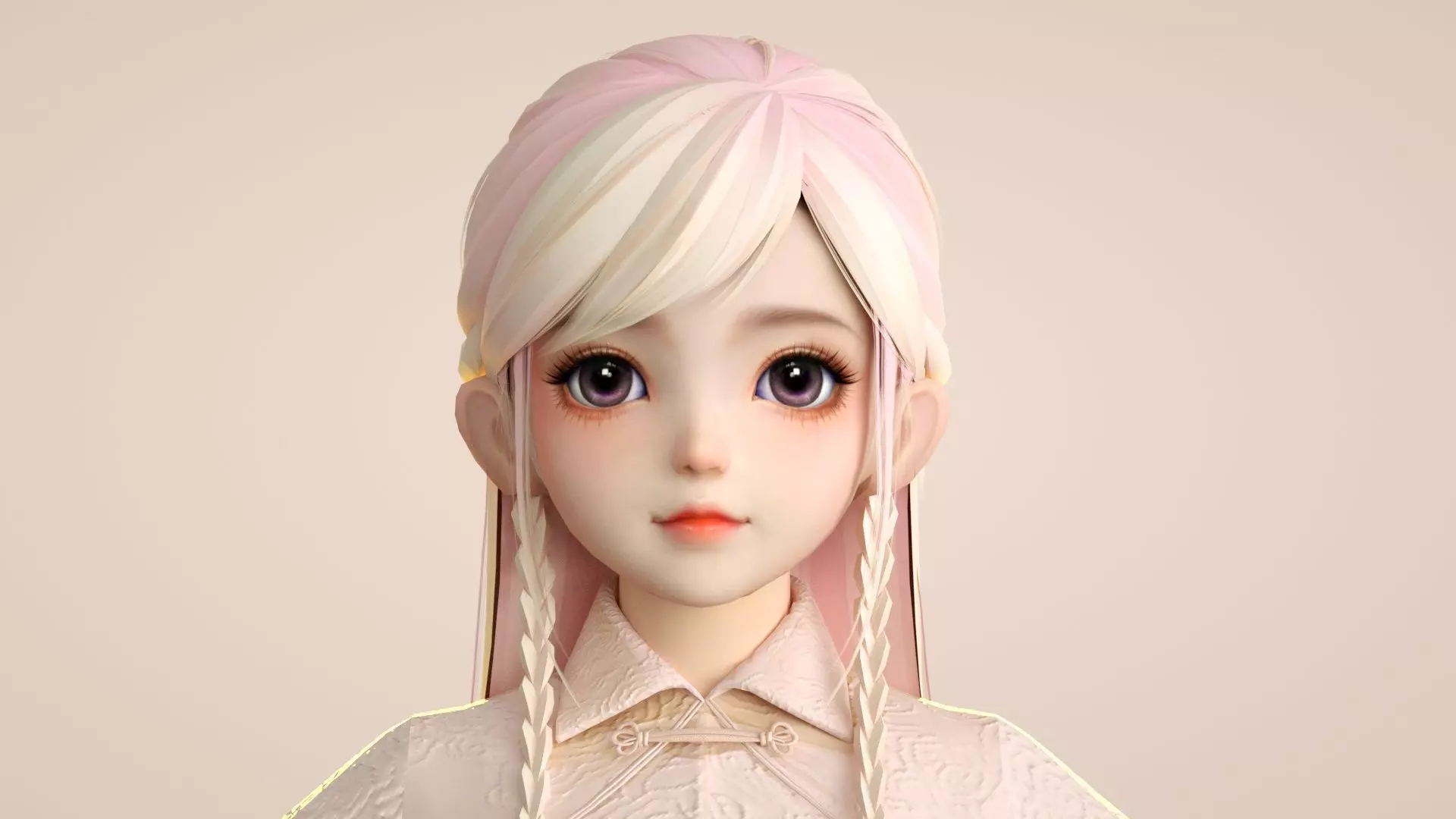 Cartoon Tang suit girl Chinese buckle top retro little girl 3D model_0