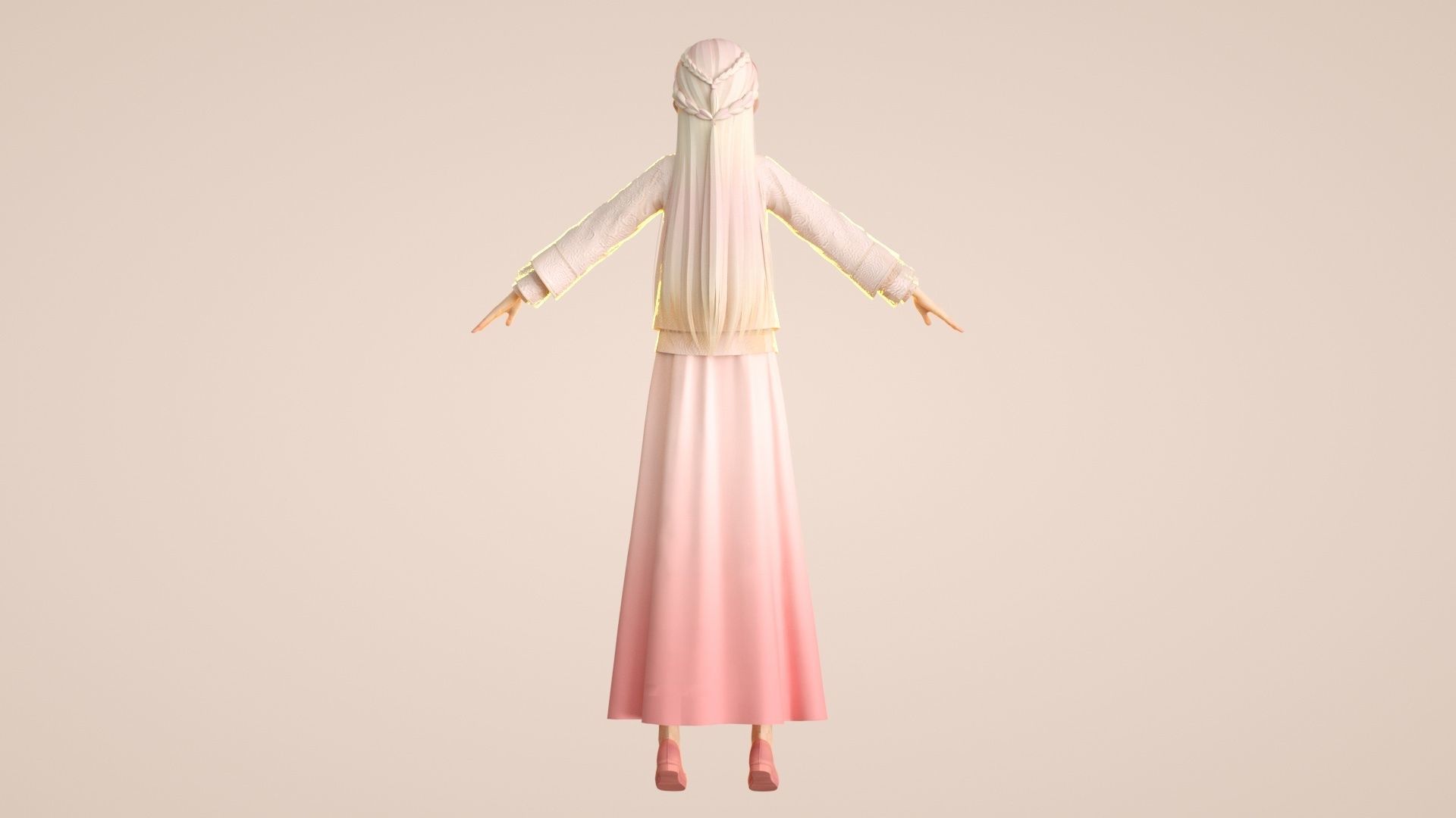 Cartoon Tang suit girl Chinese buckle top retro little girl 3D model_8