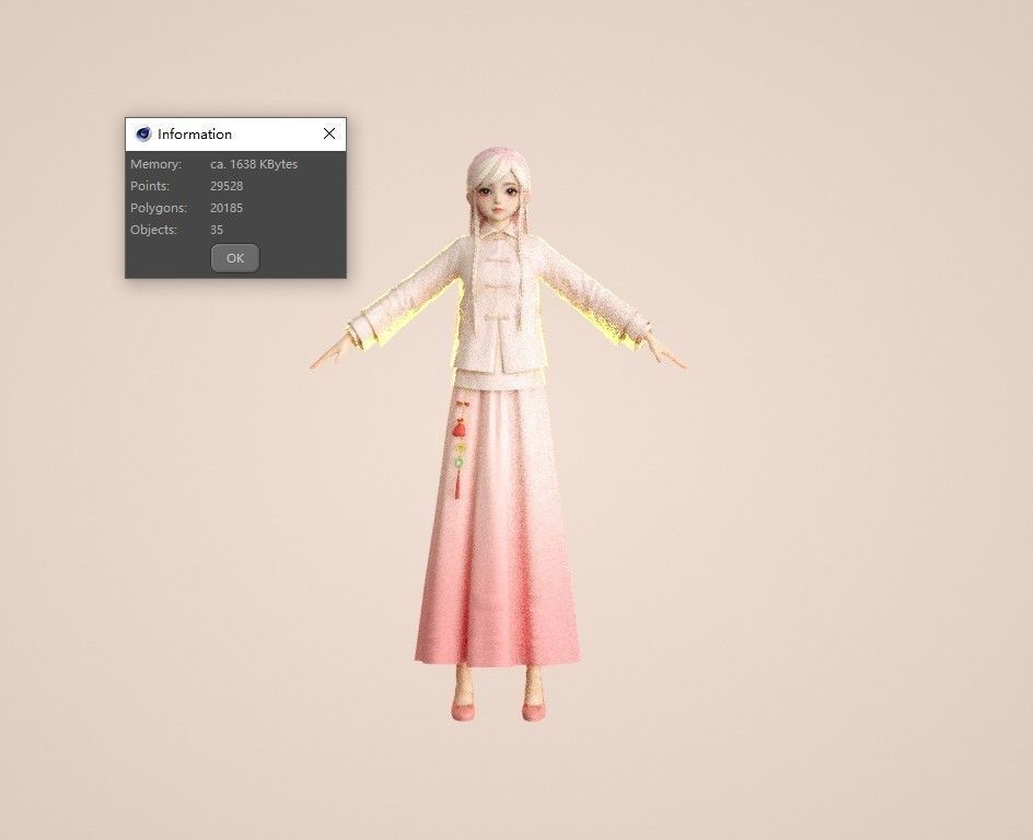 Cartoon Tang suit girl Chinese buckle top retro little girl 3D model_16