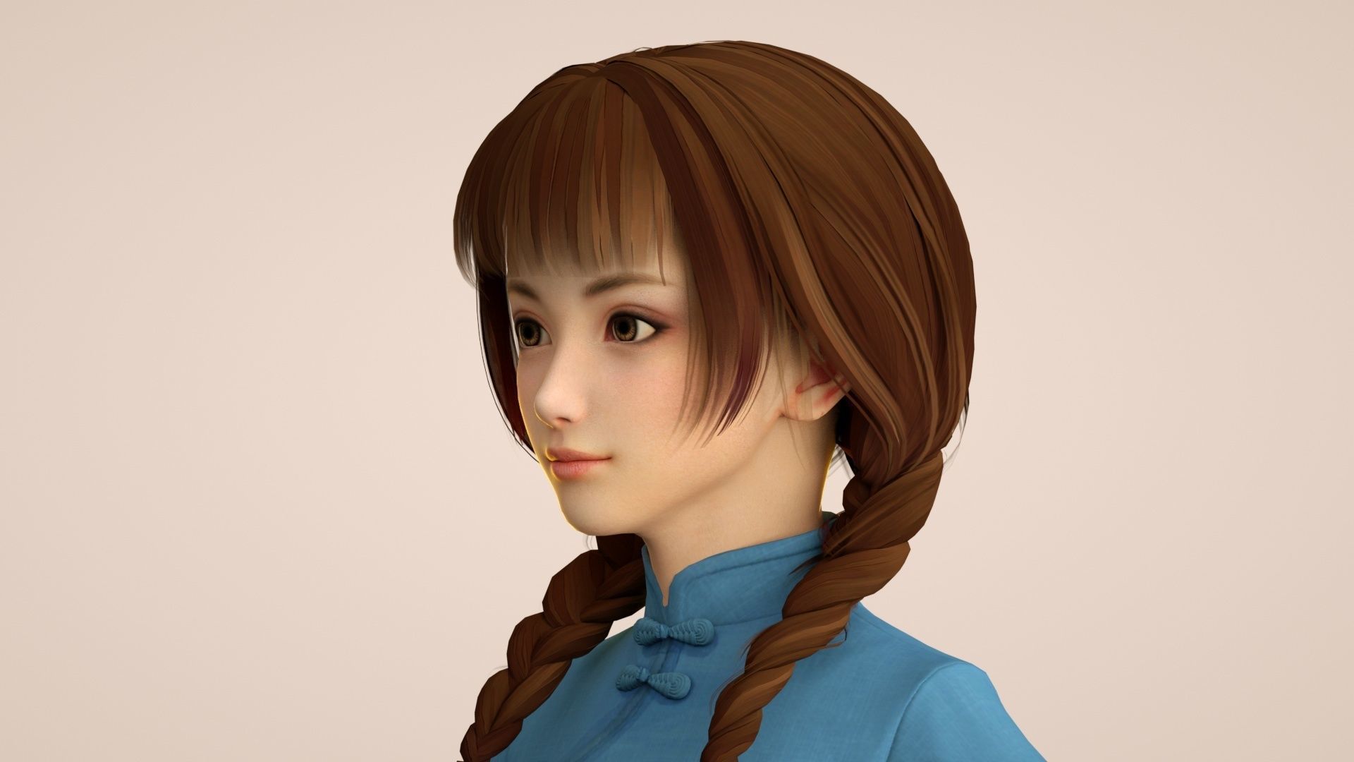Cartoon female students of the Republic of China tunic suits 3D model_2