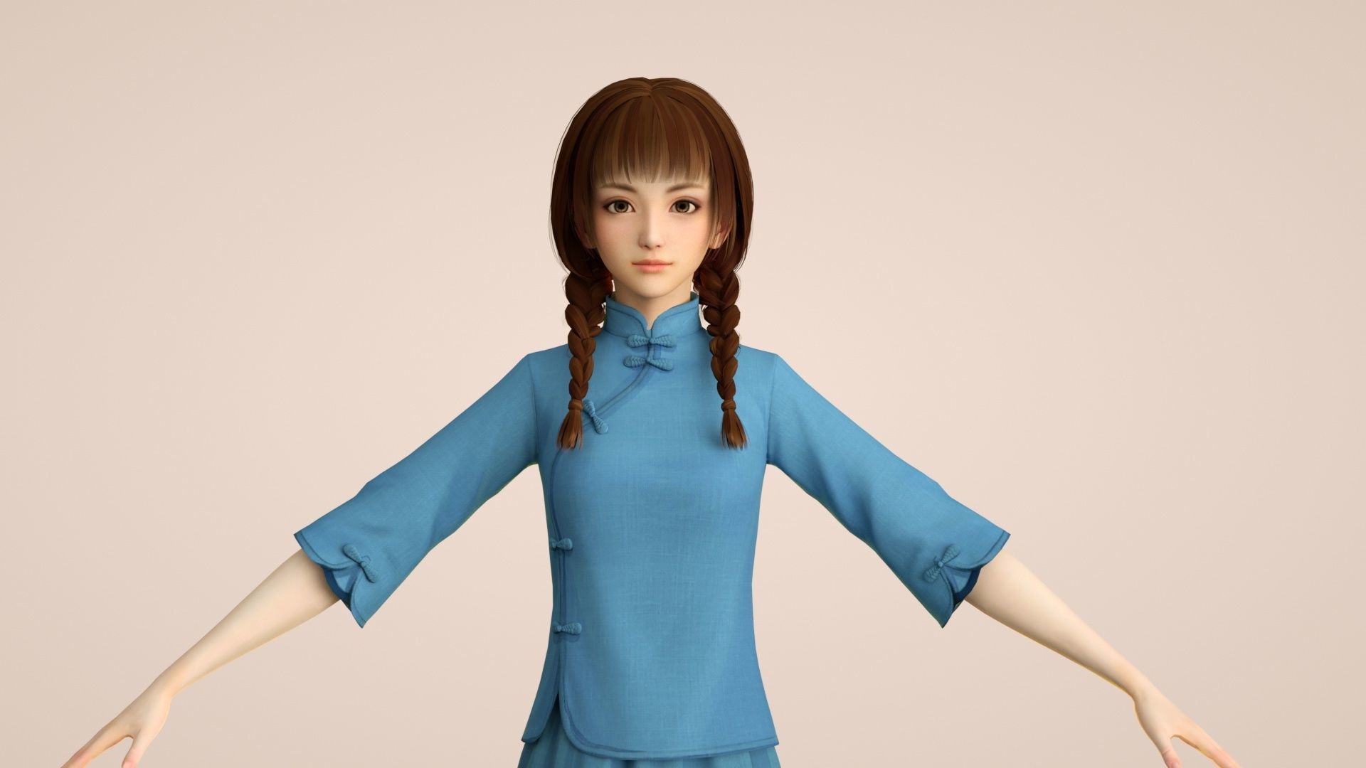 Cartoon female students of the Republic of China tunic suits 3D model_4