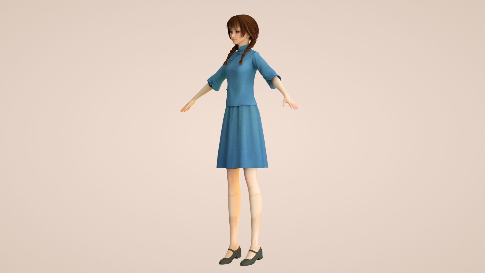 Cartoon female students of the Republic of China tunic suits 3D model_8