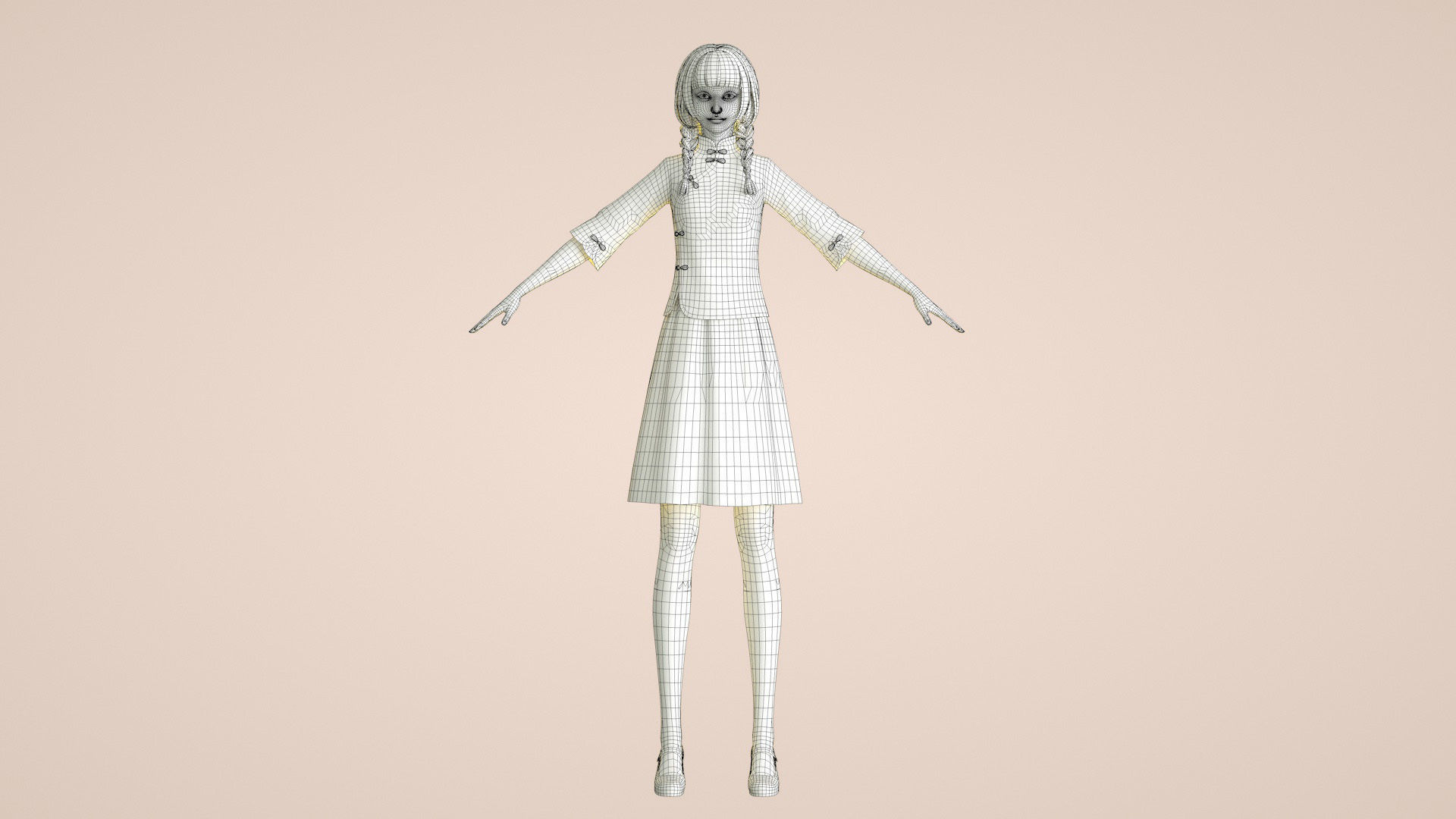 Cartoon female students of the Republic of China tunic suits 3D model_13