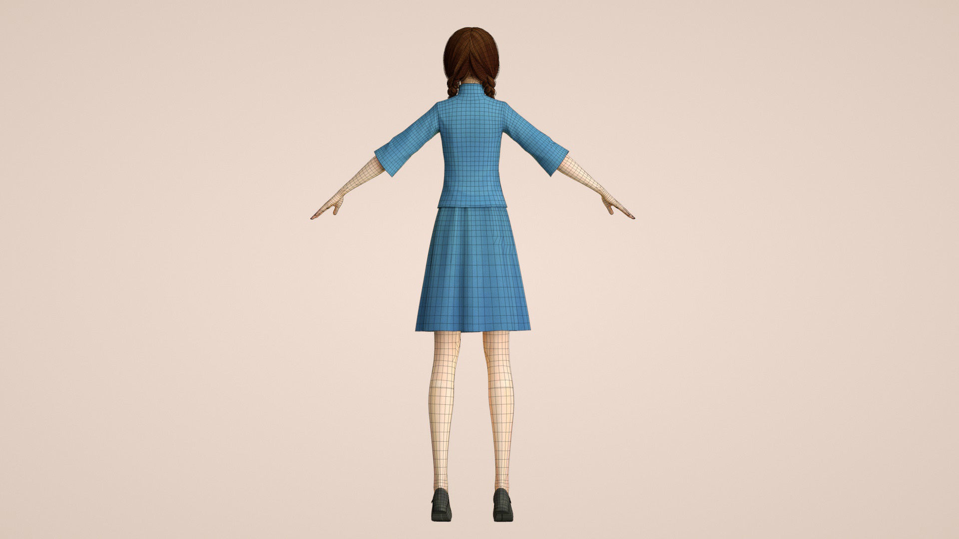 Cartoon female students of the Republic of China tunic suits 3D model_12