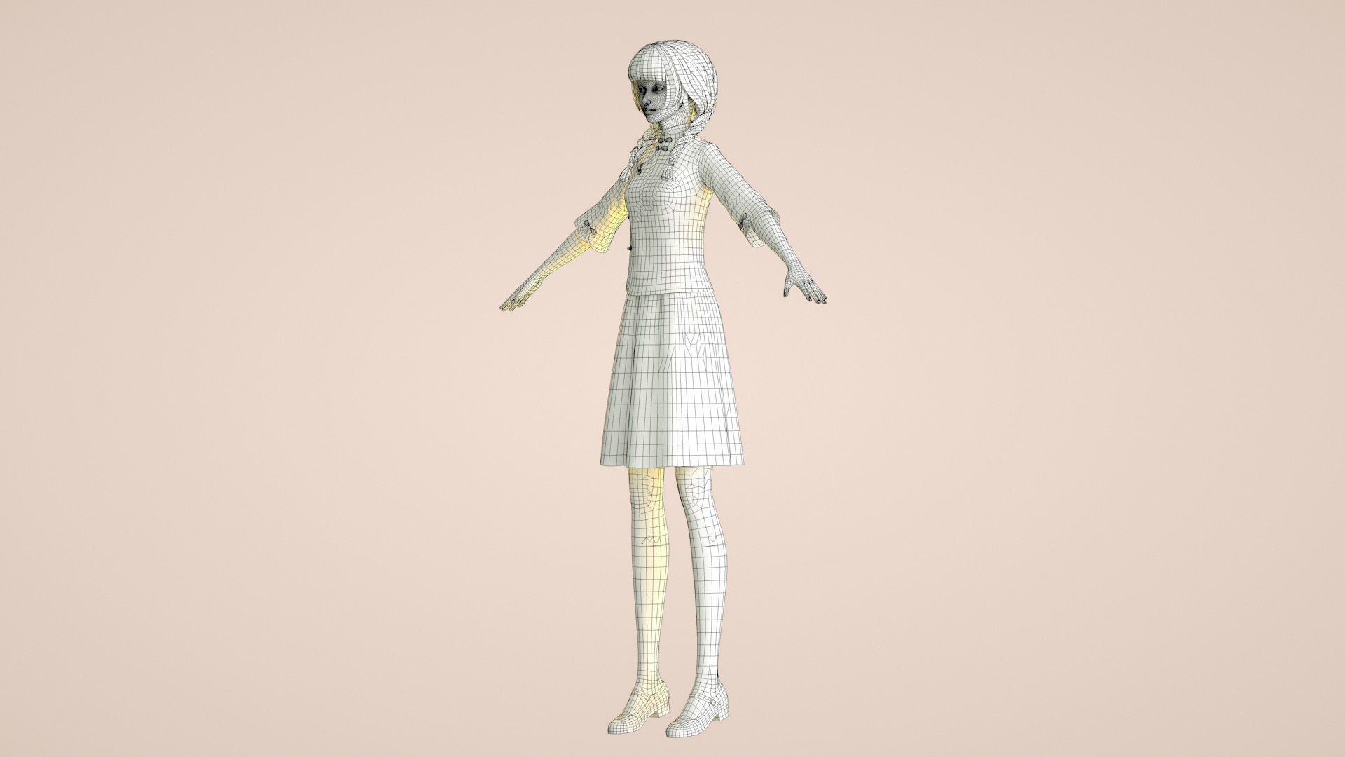 Cartoon female students of the Republic of China tunic suits 3D model_14