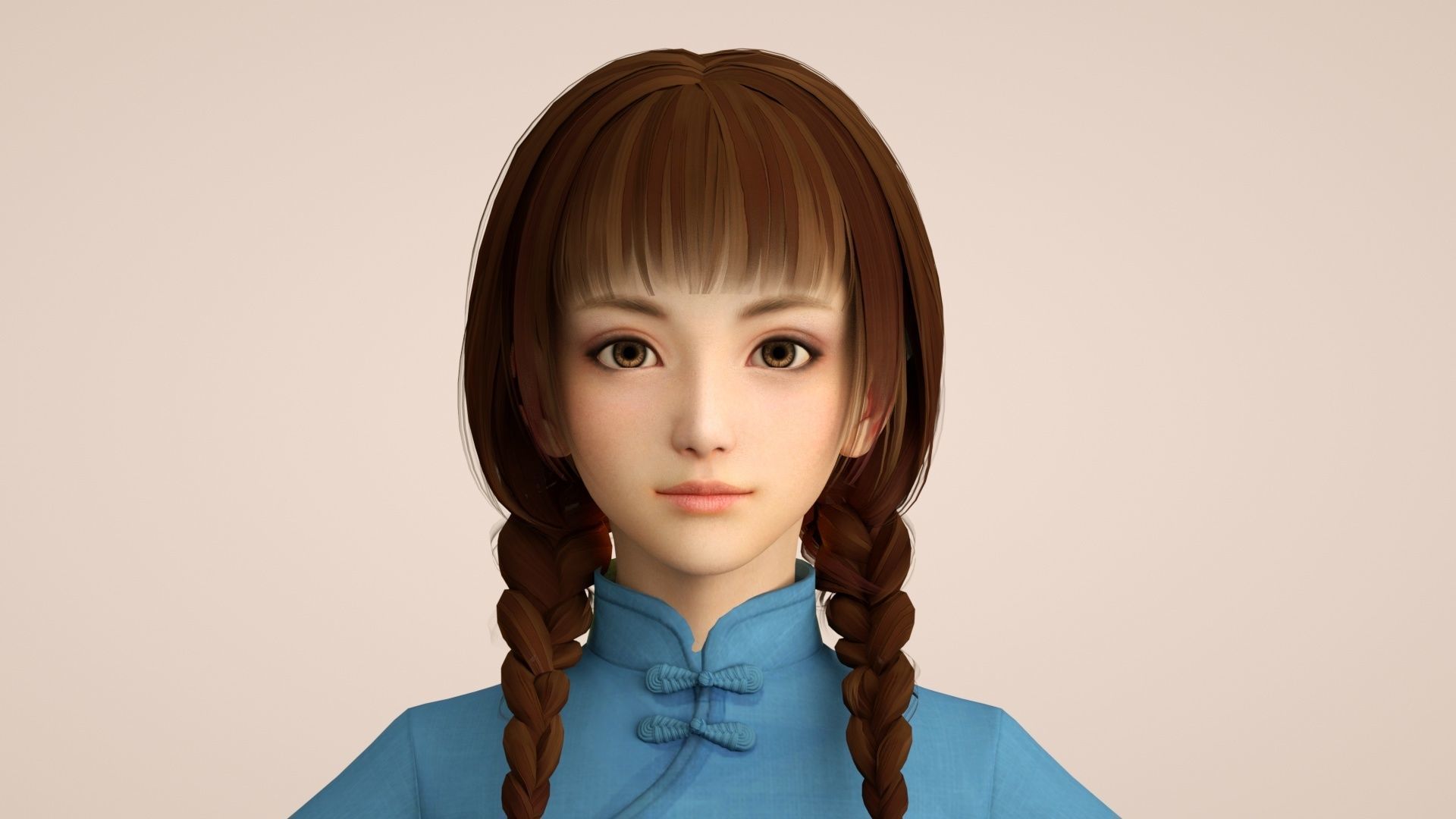 Cartoon female students of the Republic of China tunic suits 3D model_1