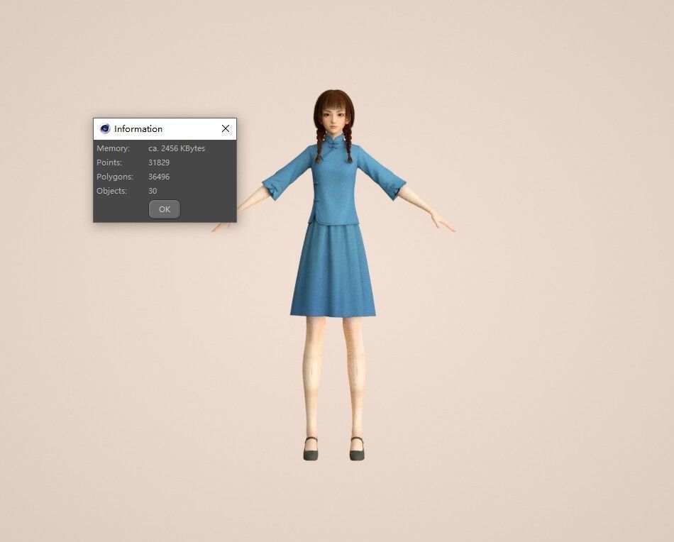 Cartoon female students of the Republic of China tunic suits 3D model_16