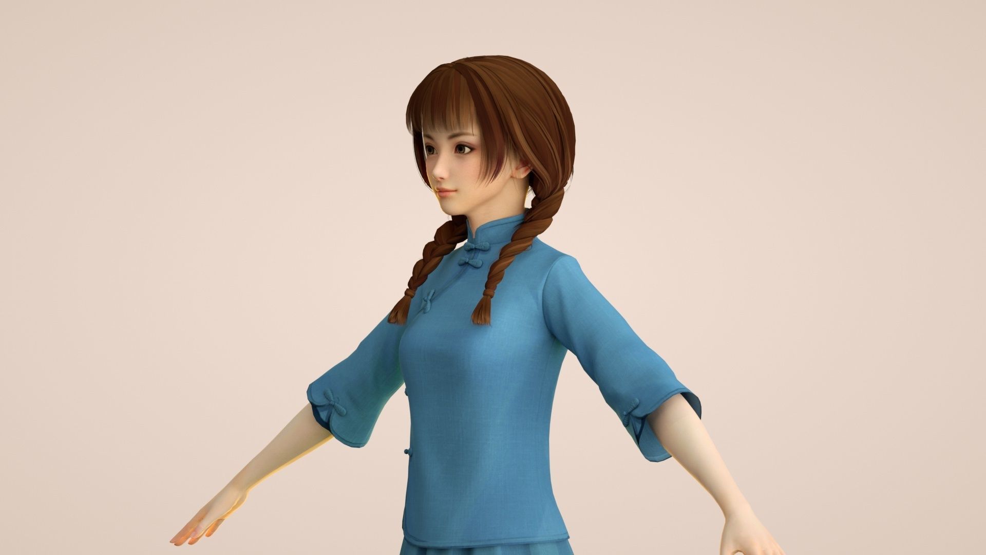 Cartoon female students of the Republic of China tunic suits 3D model_5