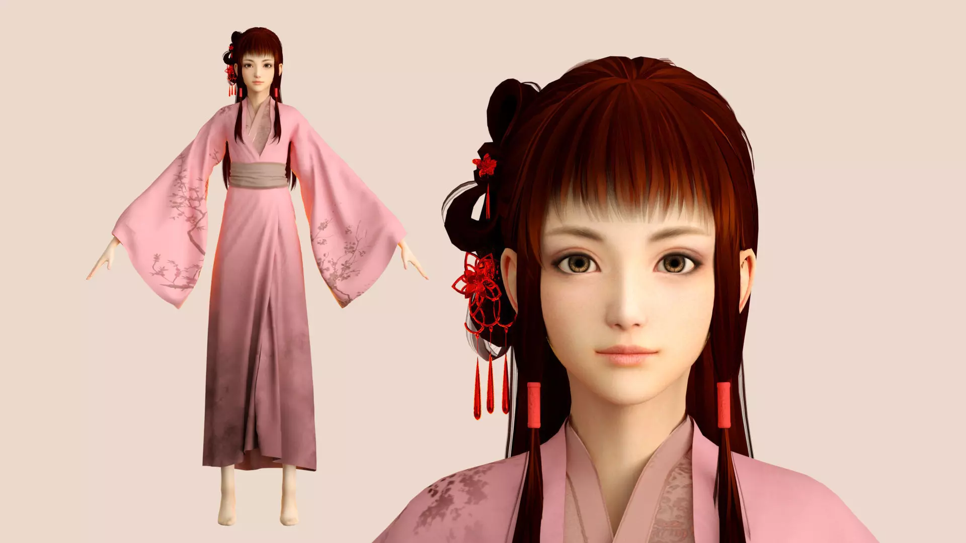 Cartoon Hanfu girl Hanfu chest-length skirt skirt skirt 3D model