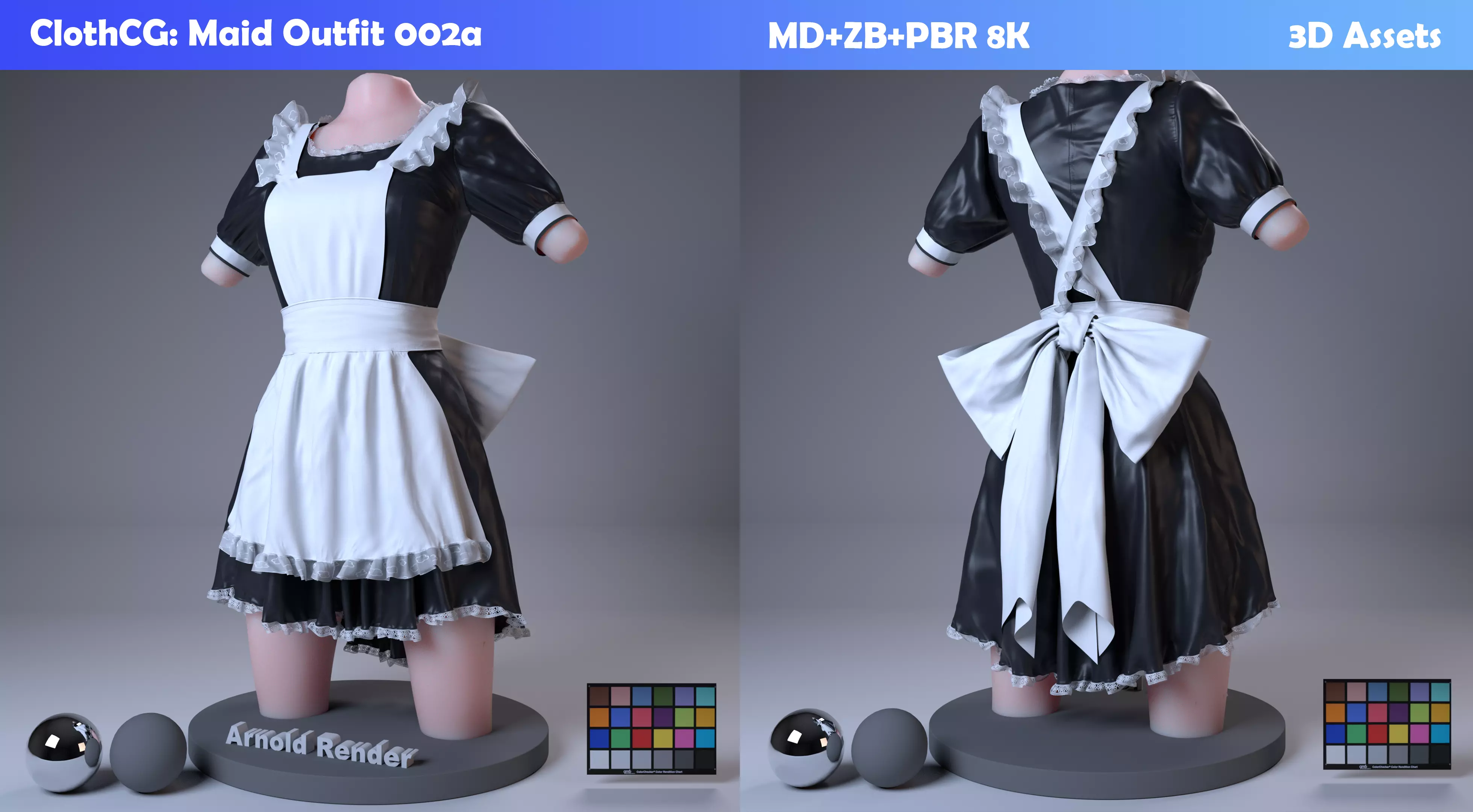 ClothCG Maid Outfit 002a Marvelous ZB PBR 8K 3DAssets 3D model