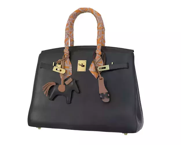 Hermes Birkin Black Bag with accessories Low-poly 3D model