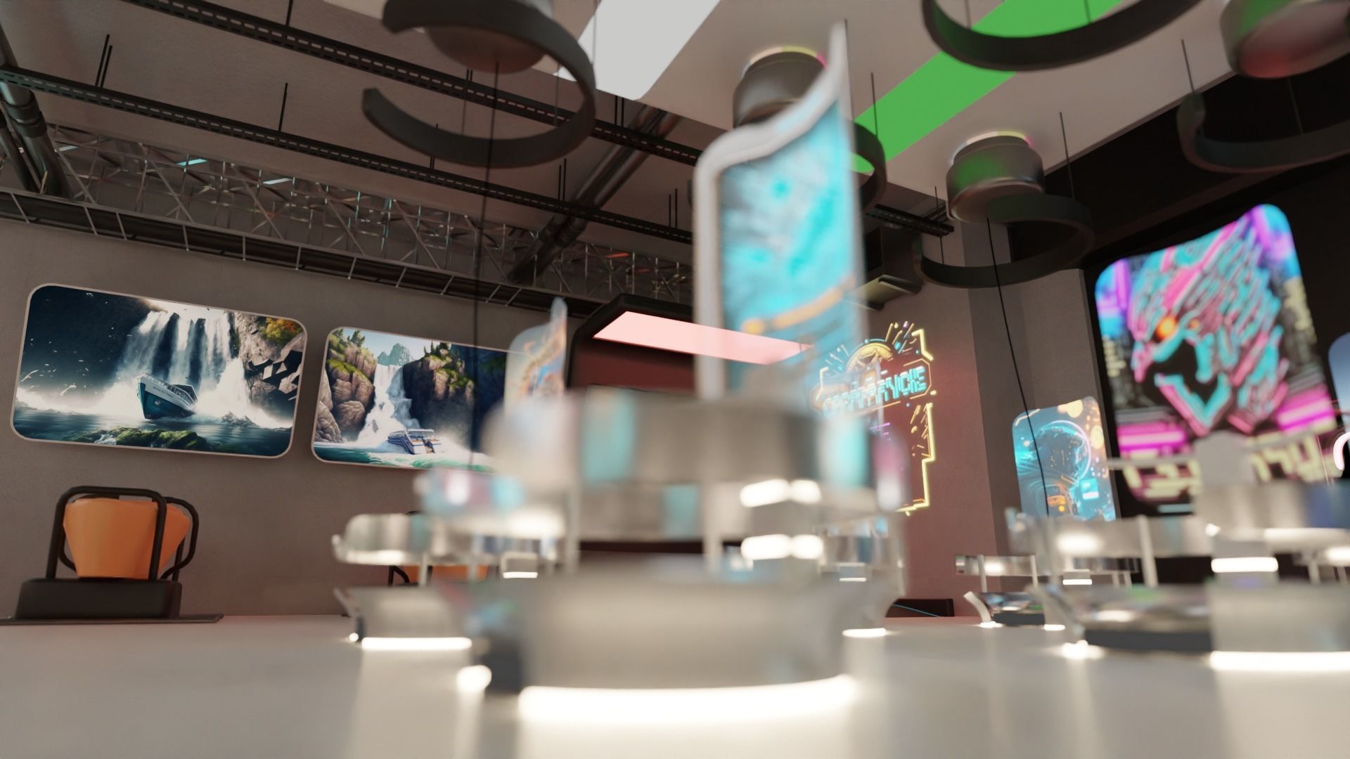 Cyberpunk Arcade Low-poly 3D model_9