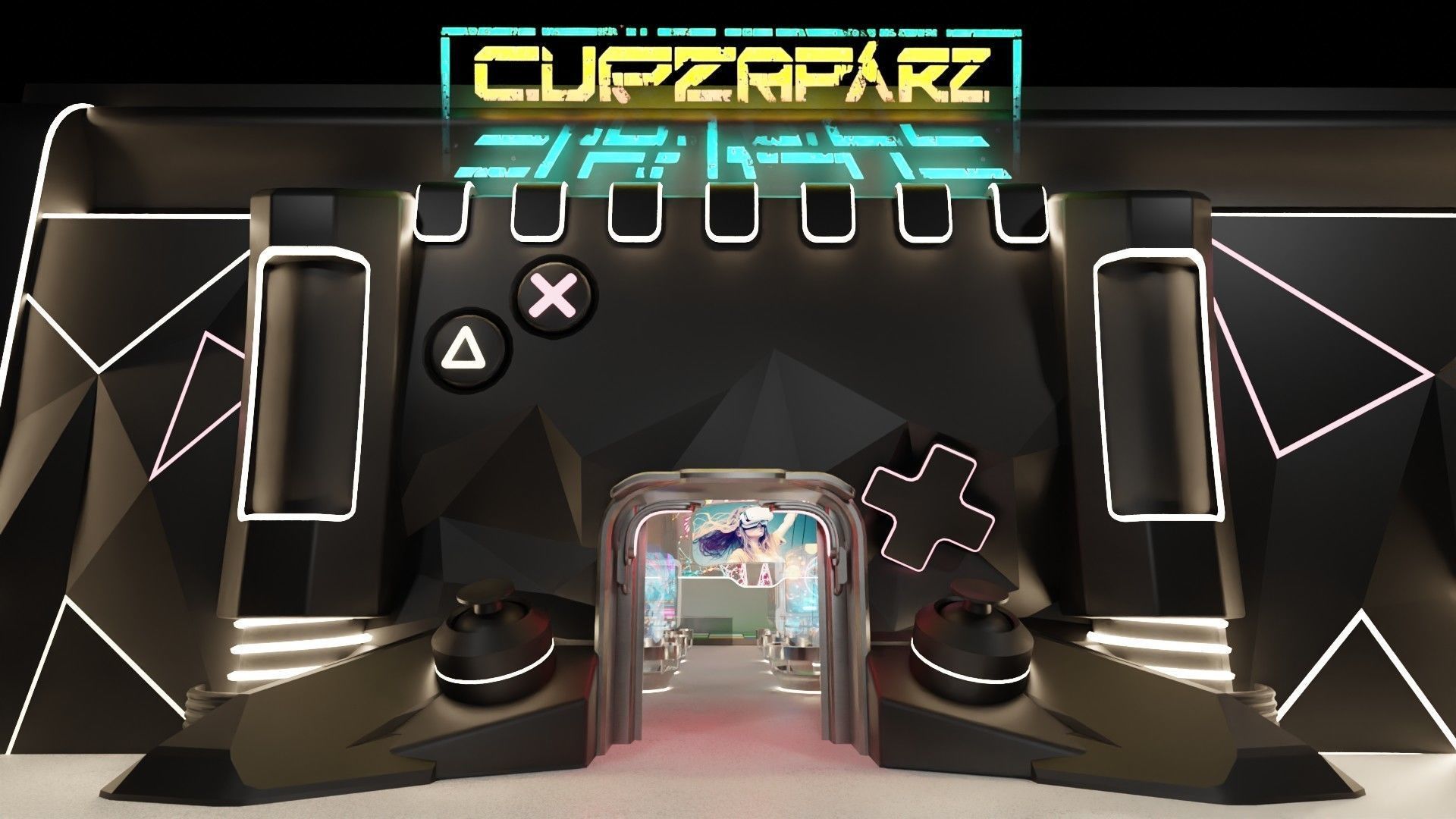 Cyberpunk Arcade Low-poly 3D model_11