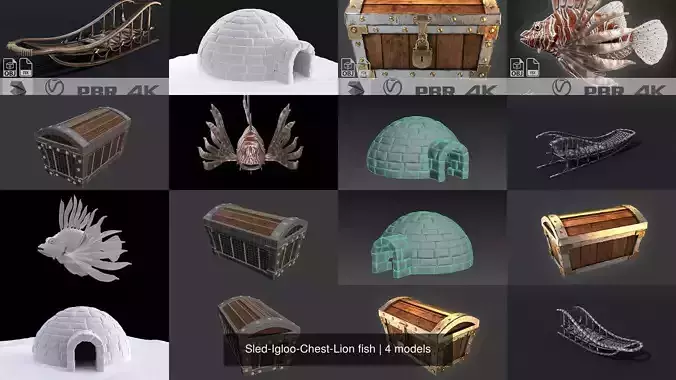 Sled-Igloo-Chest-Lion fish 3D Model Collection