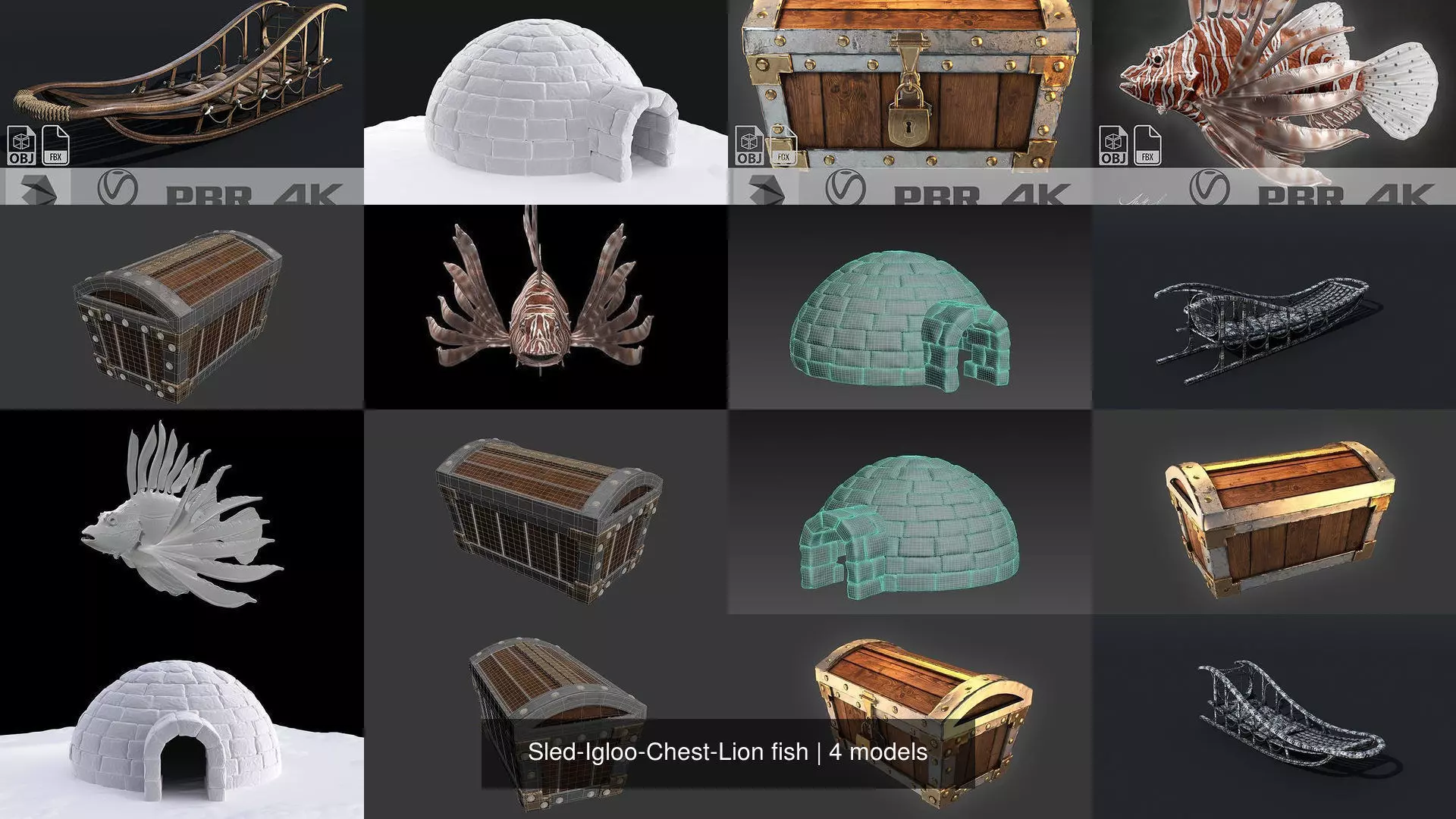 Sled-Igloo-Chest-Lion fish 3D Model Collection_0