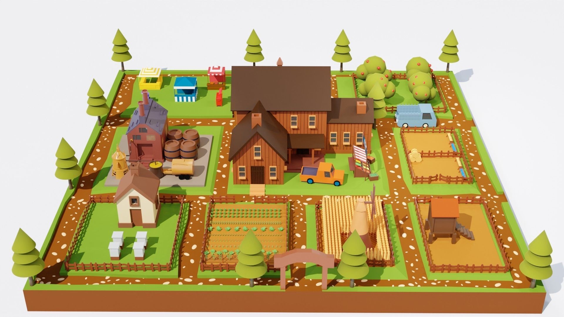 3d isometric lowpoly farmstead Low-poly 3D model_1