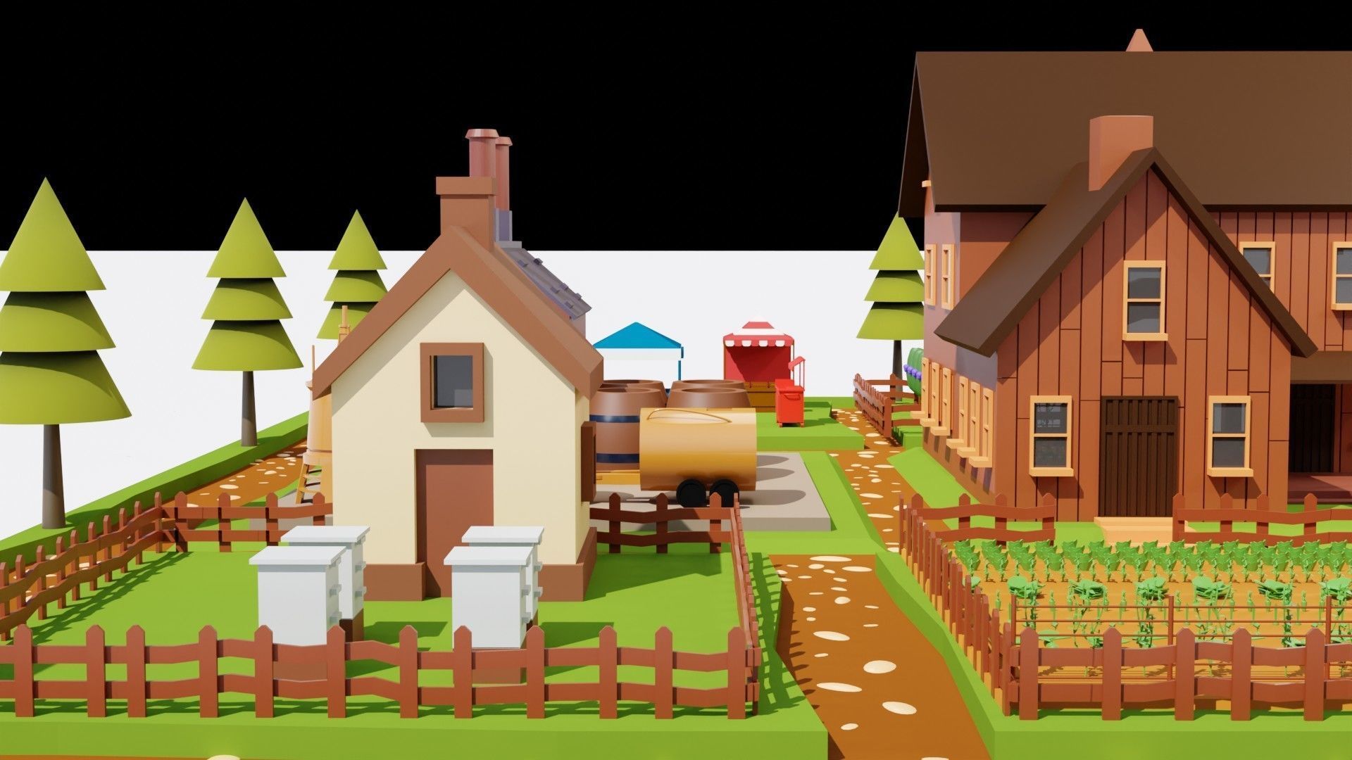 3d isometric lowpoly farmstead Low-poly 3D model_2