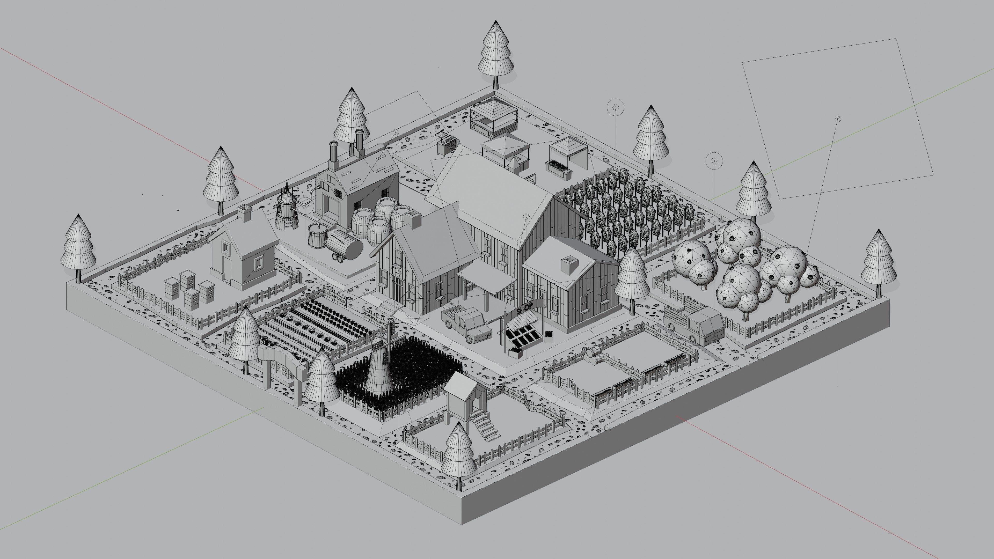 3d isometric lowpoly farmstead Low-poly 3D model_3