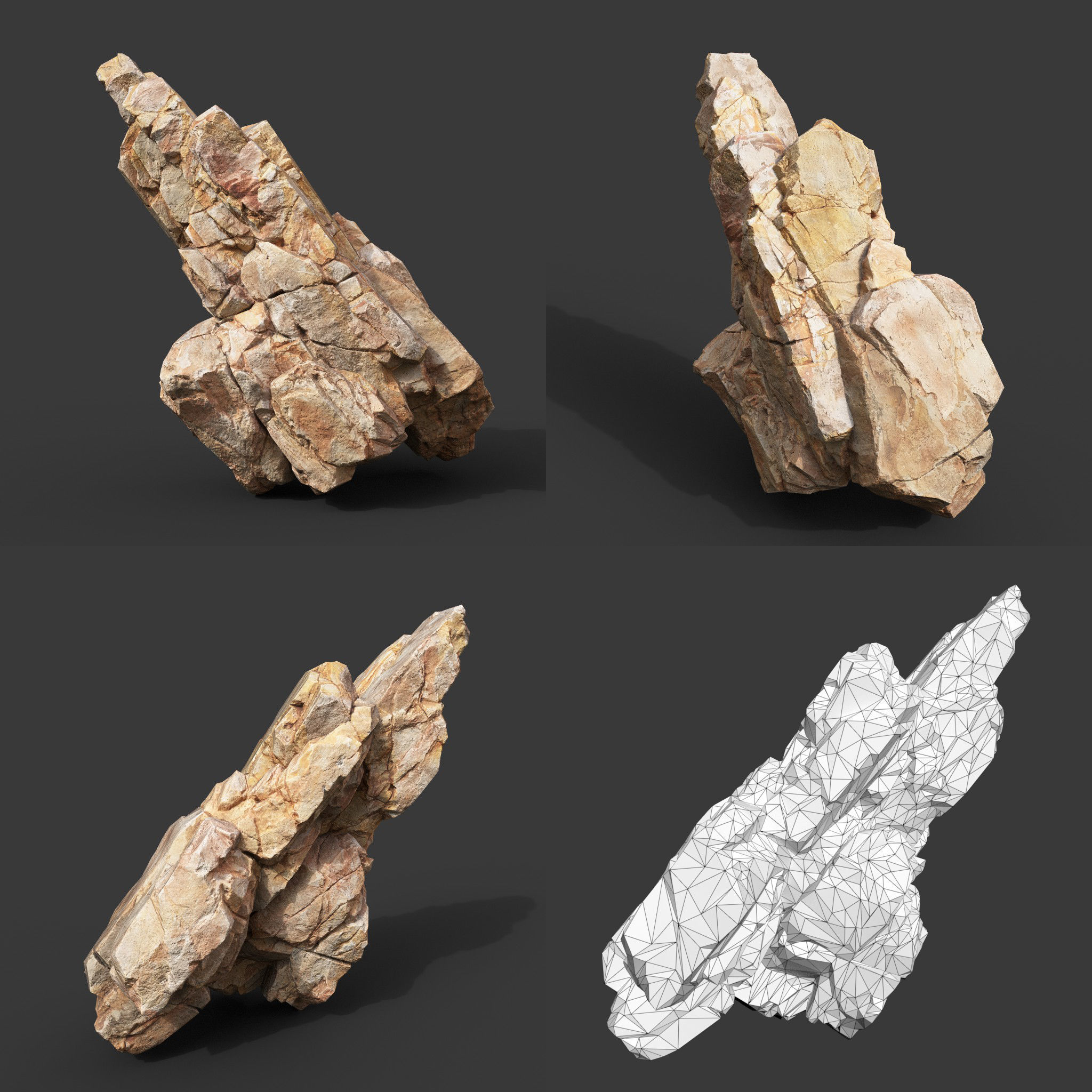 Low Poly Yellow Rock Formation 221219 - Ultra HD 16K Texture Low-poly 3D model_8