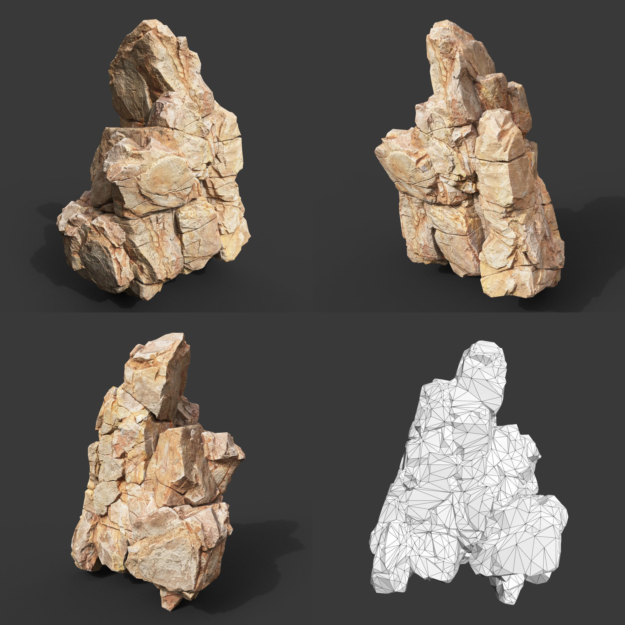 Low Poly Yellow Rock Formation 221219 - Ultra HD 16K Texture Low-poly 3D model_16