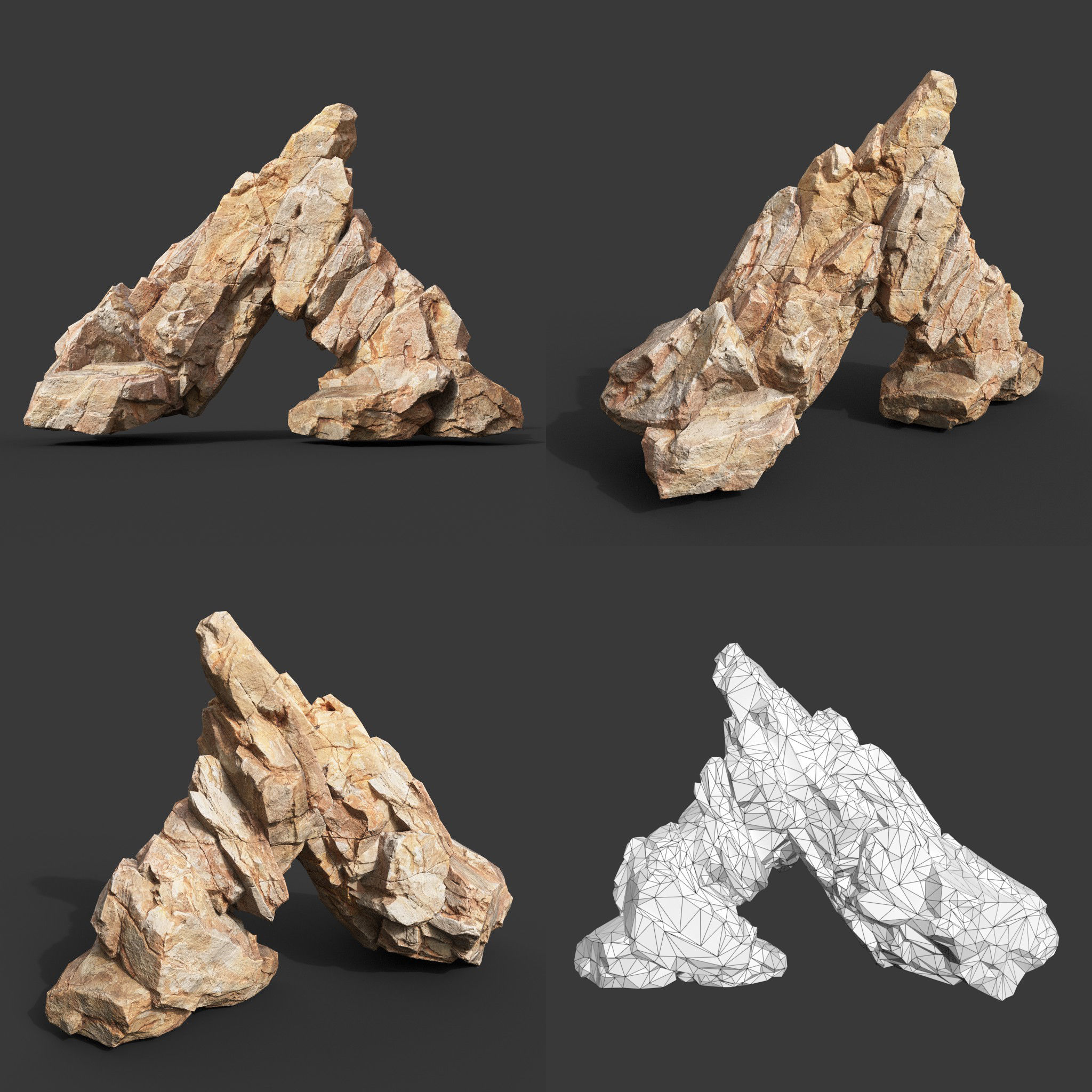 Low Poly Yellow Rock Formation 221219 - Ultra HD 16K Texture Low-poly 3D model_4