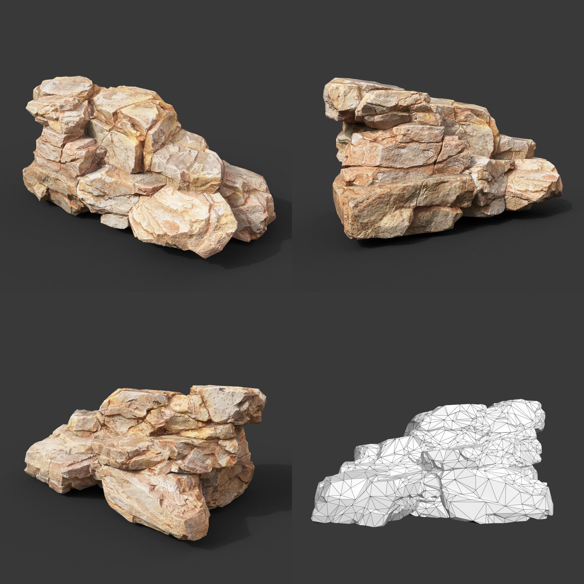 Low Poly Yellow Rock Formation 221219 - Ultra HD 16K Texture Low-poly 3D model_10