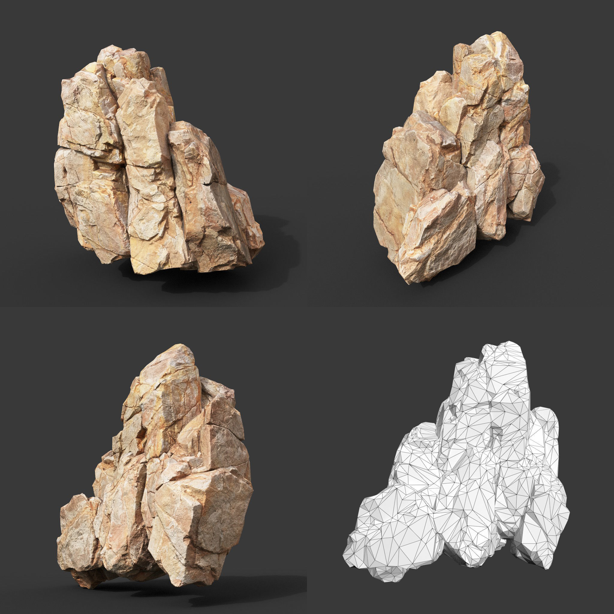 Low Poly Yellow Rock Formation 221219 - Ultra HD 16K Texture Low-poly 3D model_14