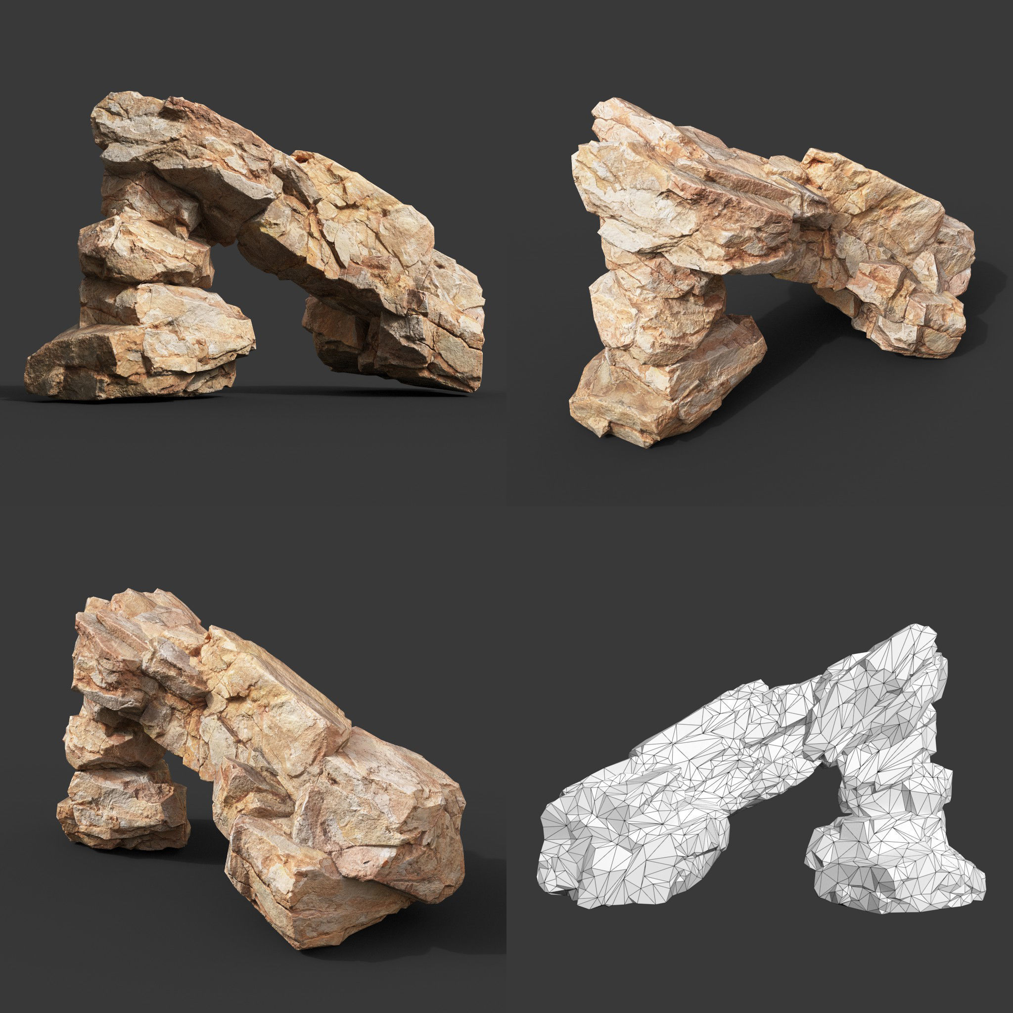 Low Poly Yellow Rock Formation 221219 - Ultra HD 16K Texture Low-poly 3D model_2