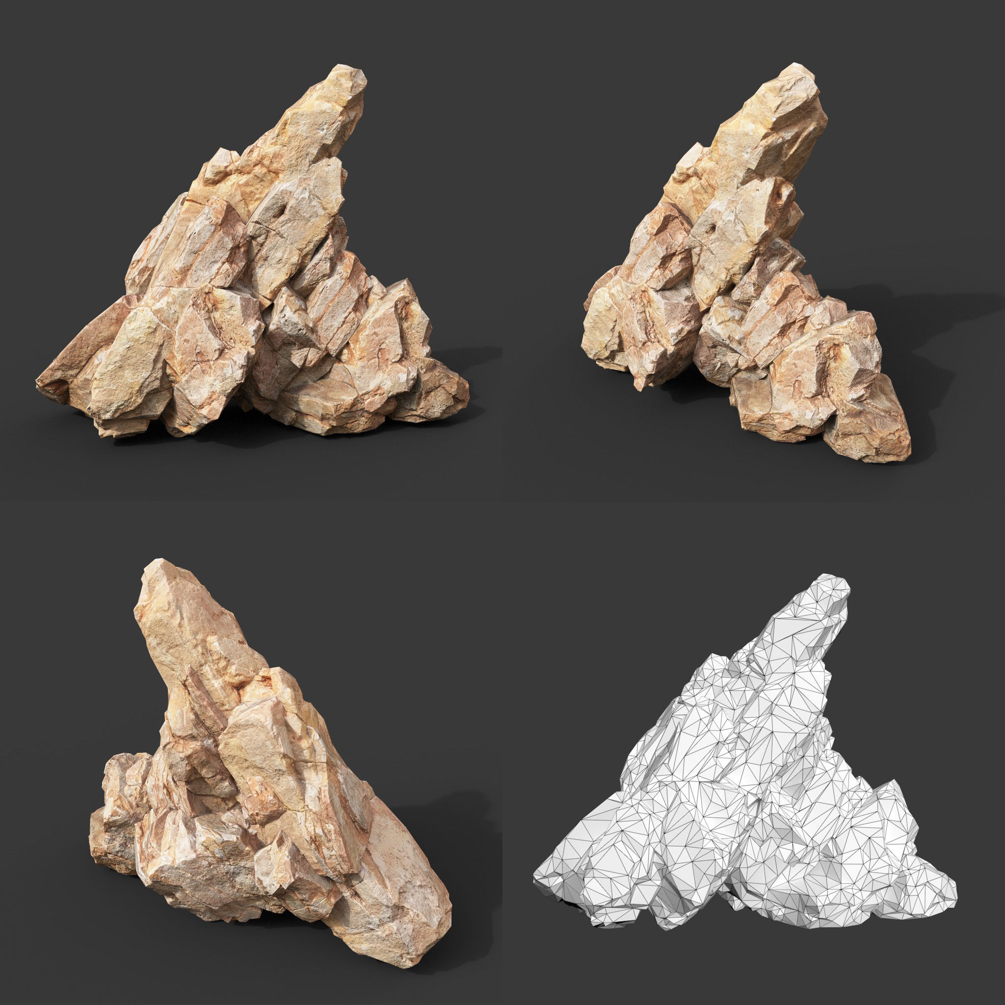 Low Poly Yellow Rock Formation 221219 - Ultra HD 16K Texture Low-poly 3D model_6