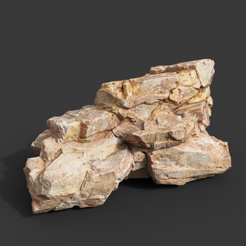 Low Poly Yellow Rock Formation 221219 - Ultra HD 16K Texture Low-poly 3D model_9