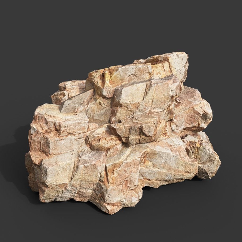 Low Poly Yellow Rock Formation 221219 - Ultra HD 16K Texture Low-poly 3D model_11