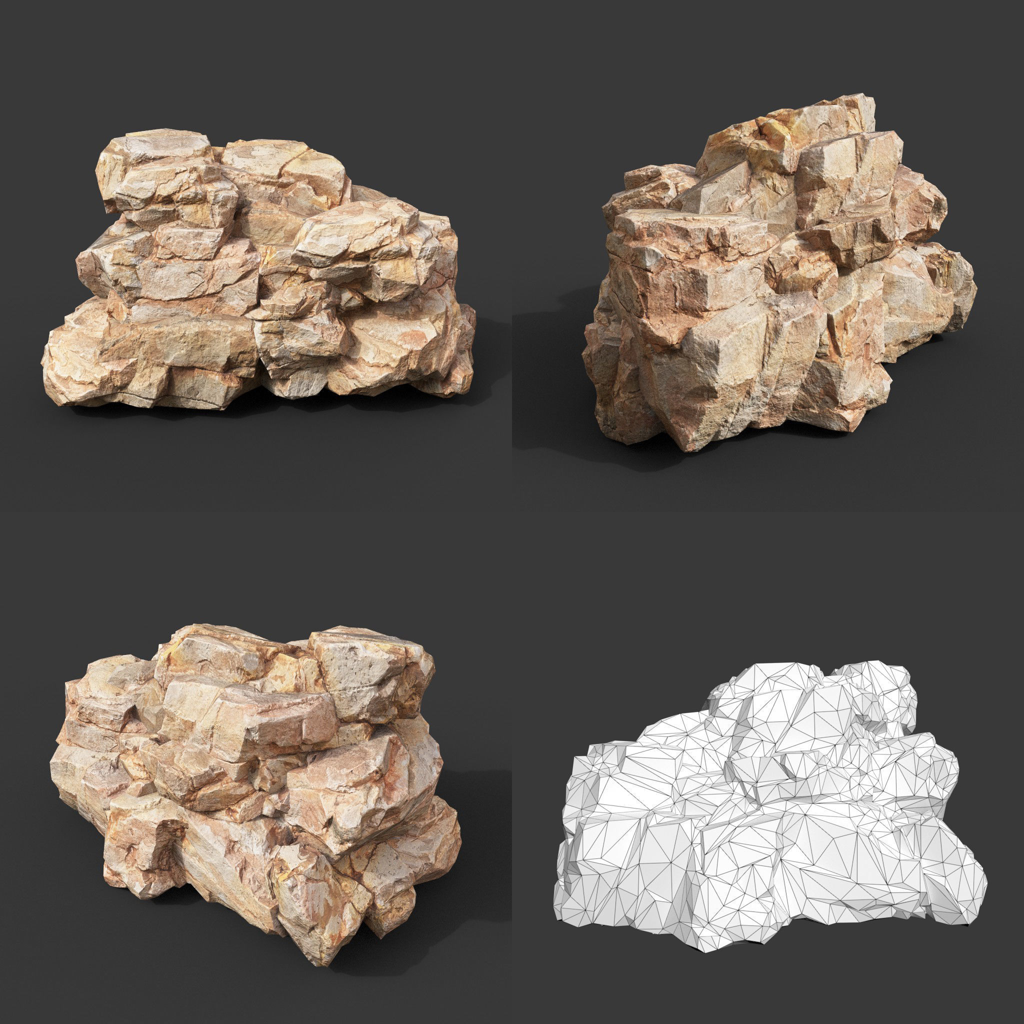 Low Poly Yellow Rock Formation 221219 - Ultra HD 16K Texture Low-poly 3D model_12