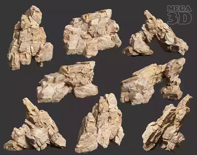 Low Poly Yellow Rock Formation 221219 - Ultra HD 16K Texture Low-poly 3D model