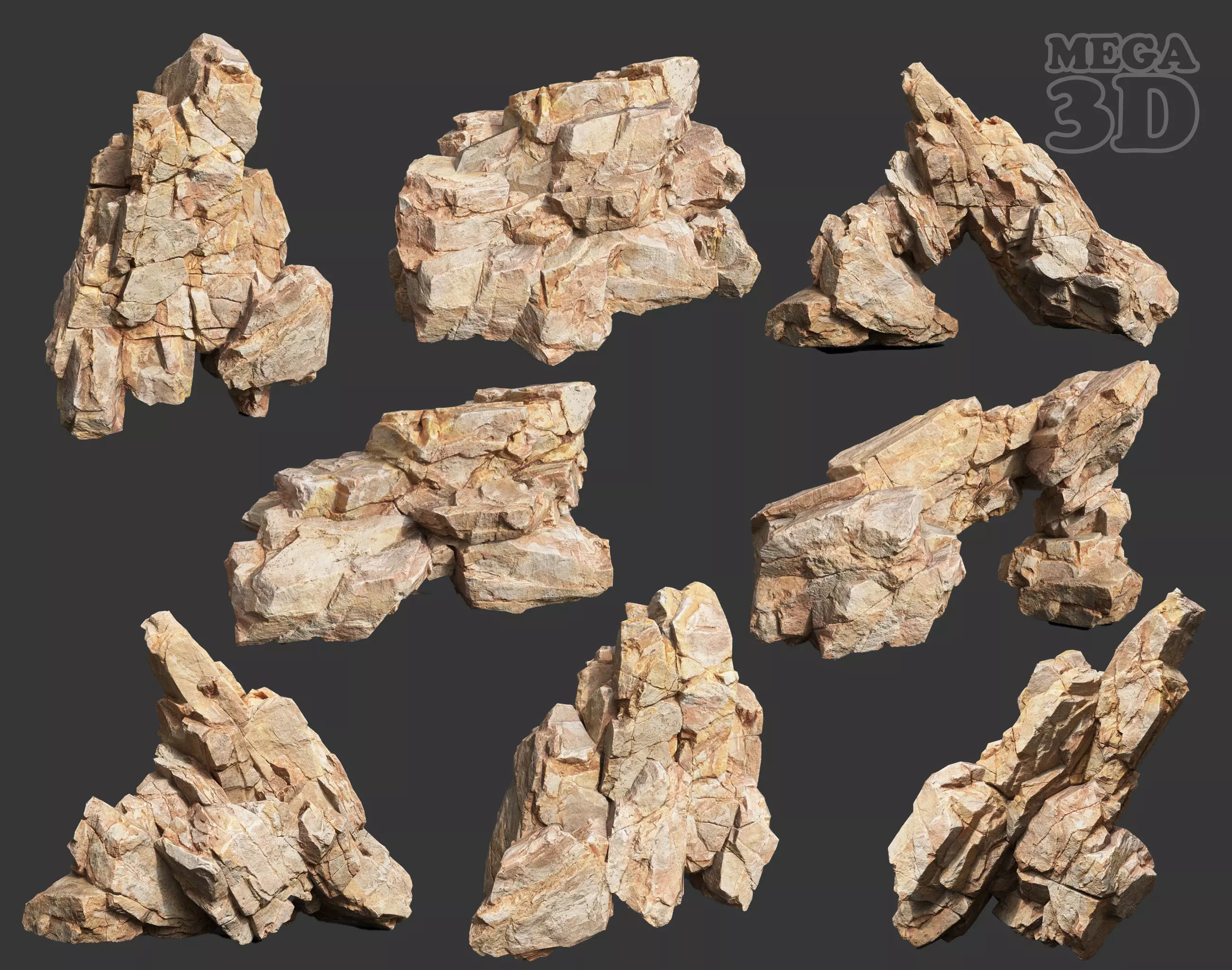 Low Poly Yellow Rock Formation 221219 - Ultra HD 16K Texture Low-poly 3D model_0
