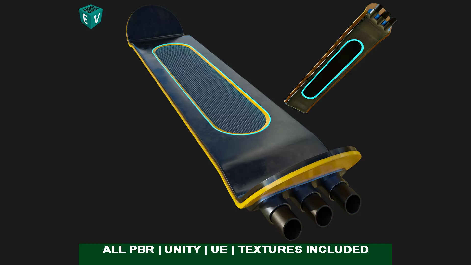Sic-Fi Emissive Hoverboard 5 All PBR Unity UE Textures Included Low-poly 3D model_0