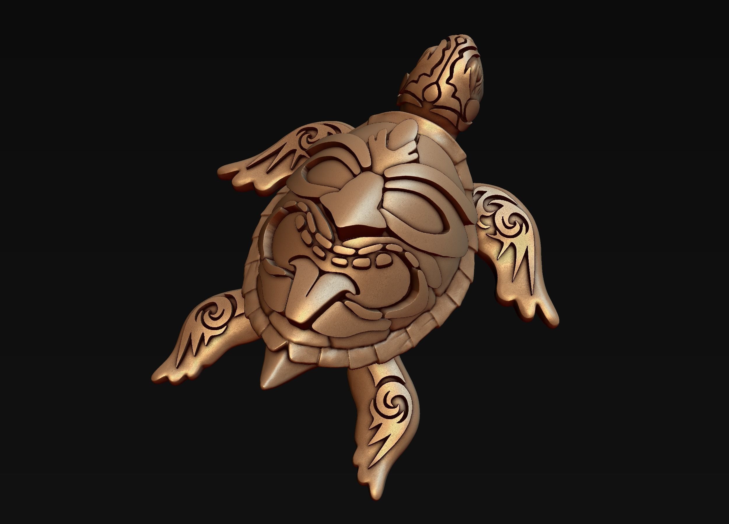 Turtle with Tiki Mask Ornament 3D print model_1