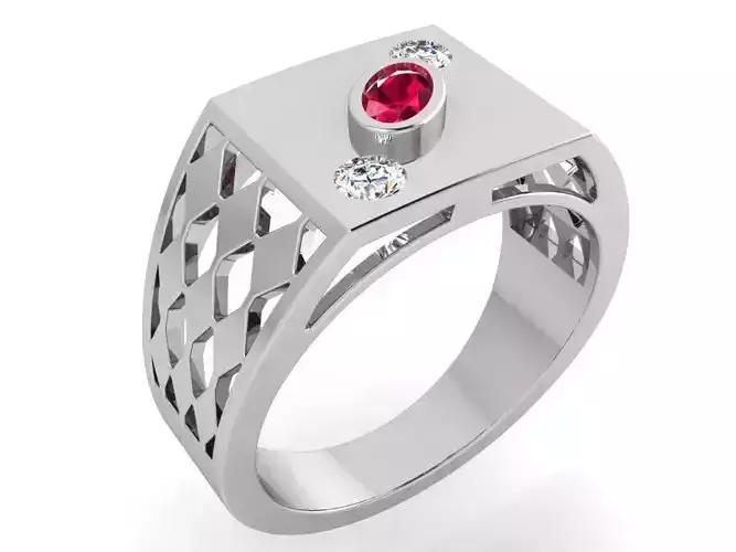 Red and white diamond men ring 3462 3D print model 