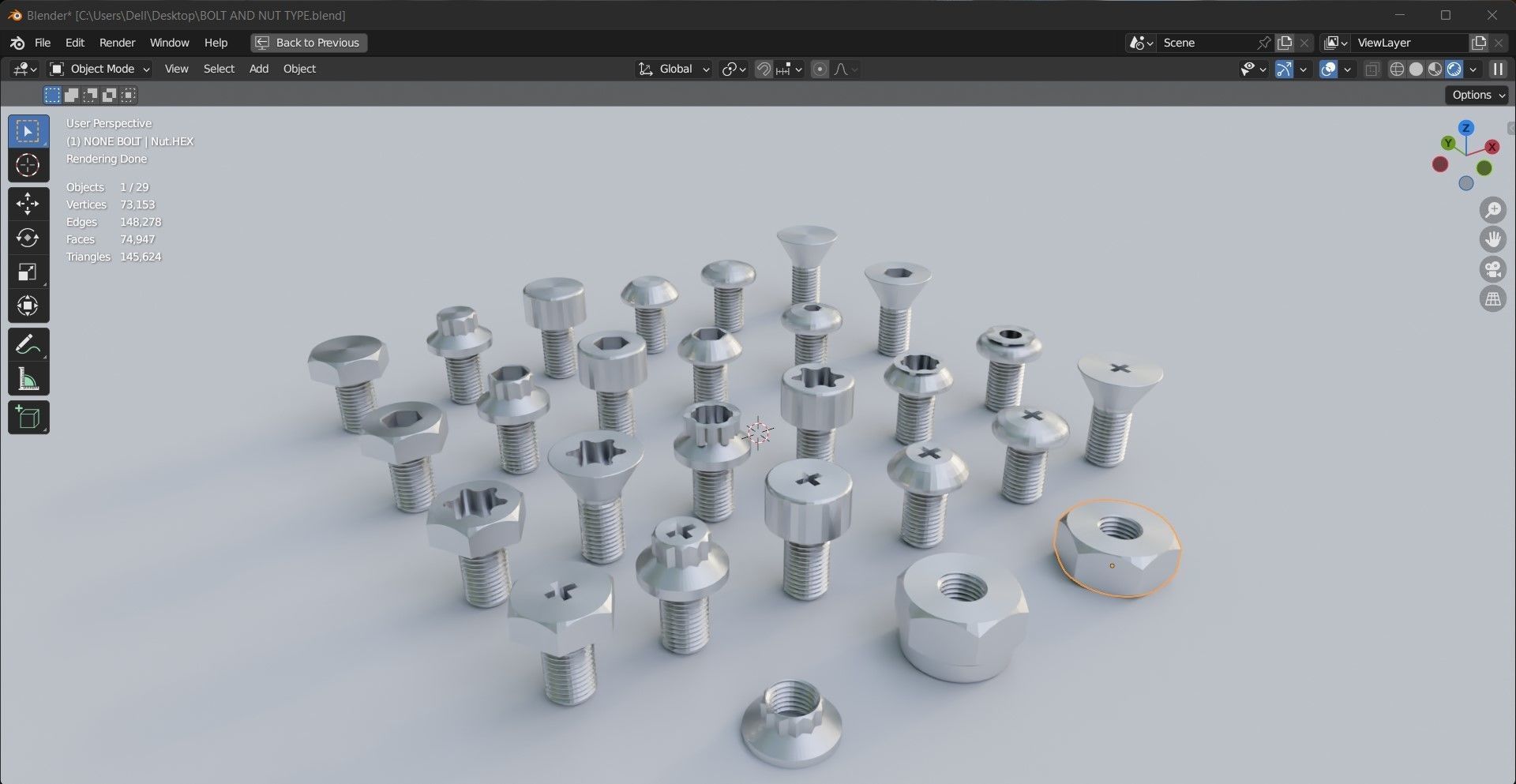 24 bolt and 3 nut 3d model 3D model_13