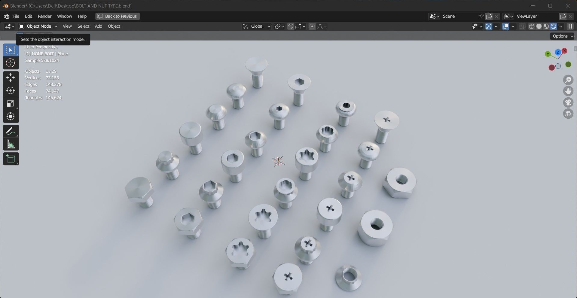 24 bolt and 3 nut 3d model 3D model_16