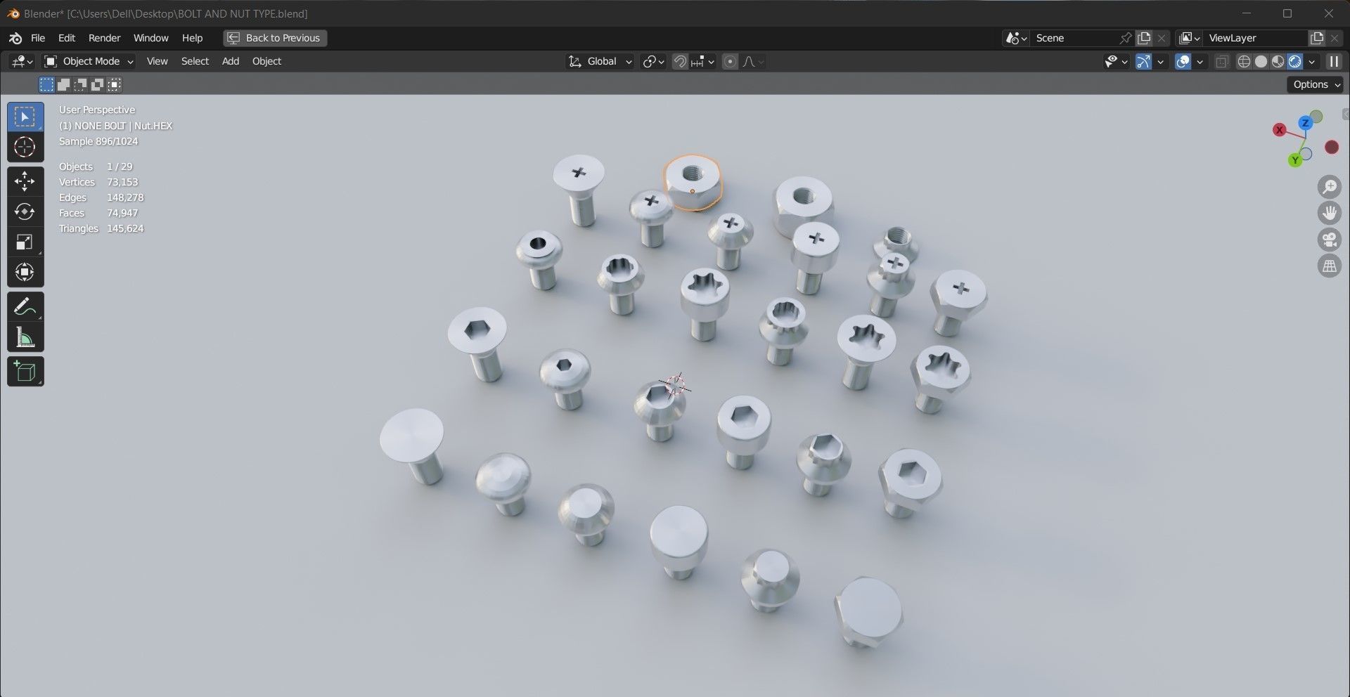 24 bolt and 3 nut 3d model 3D model_14