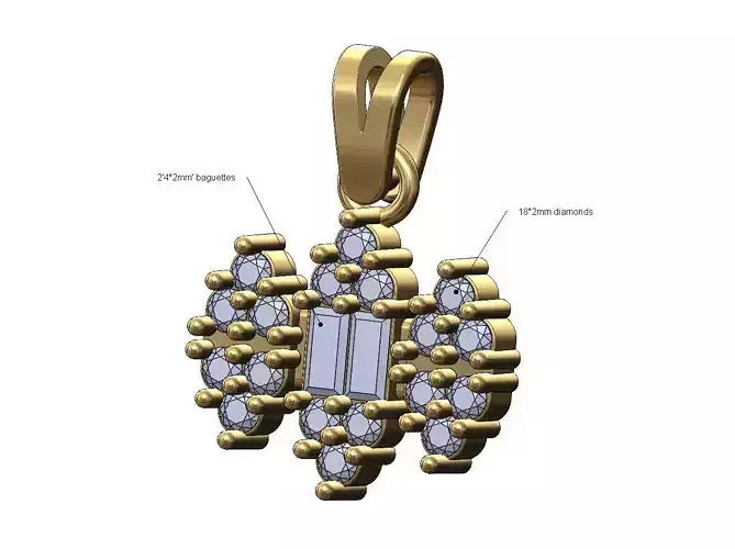 Antique baguette and diamond pendant with bail
