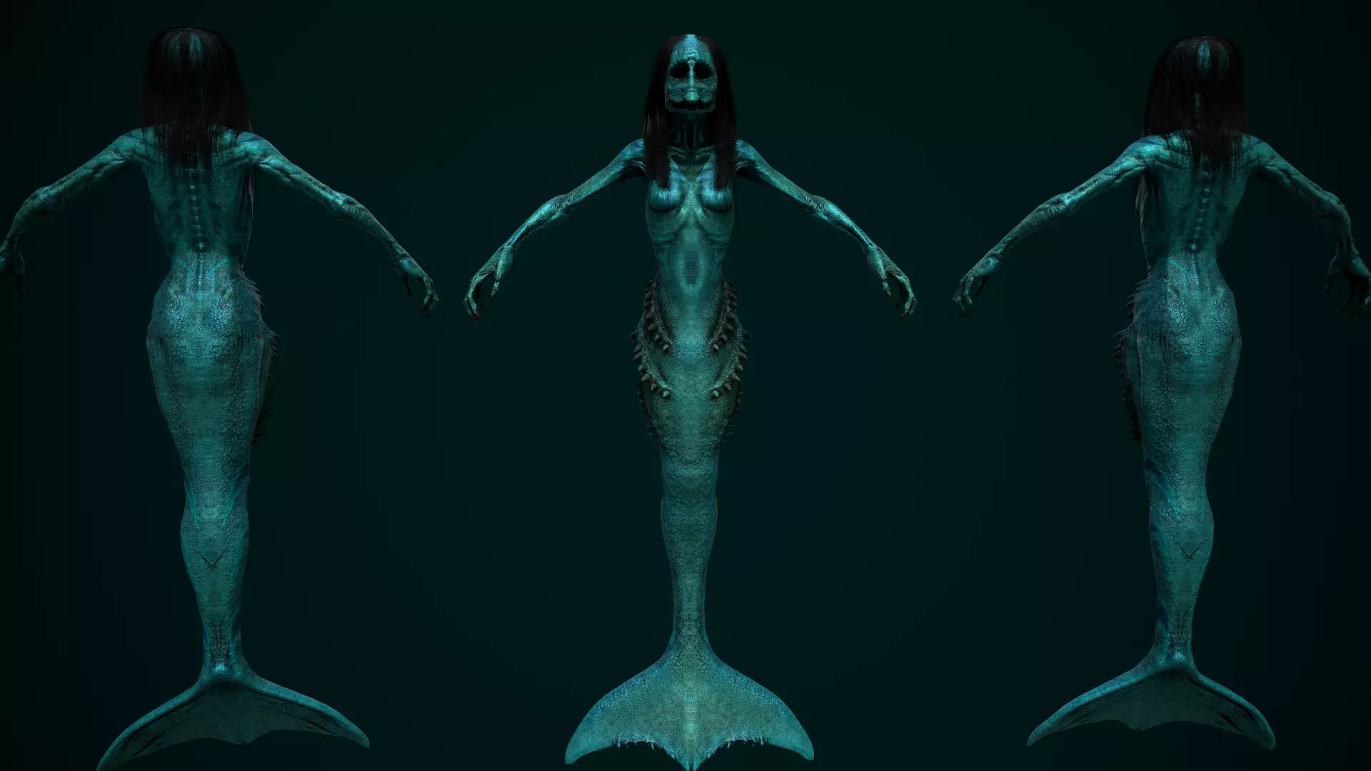 Horror Mermaid Low-poly 3D model_0