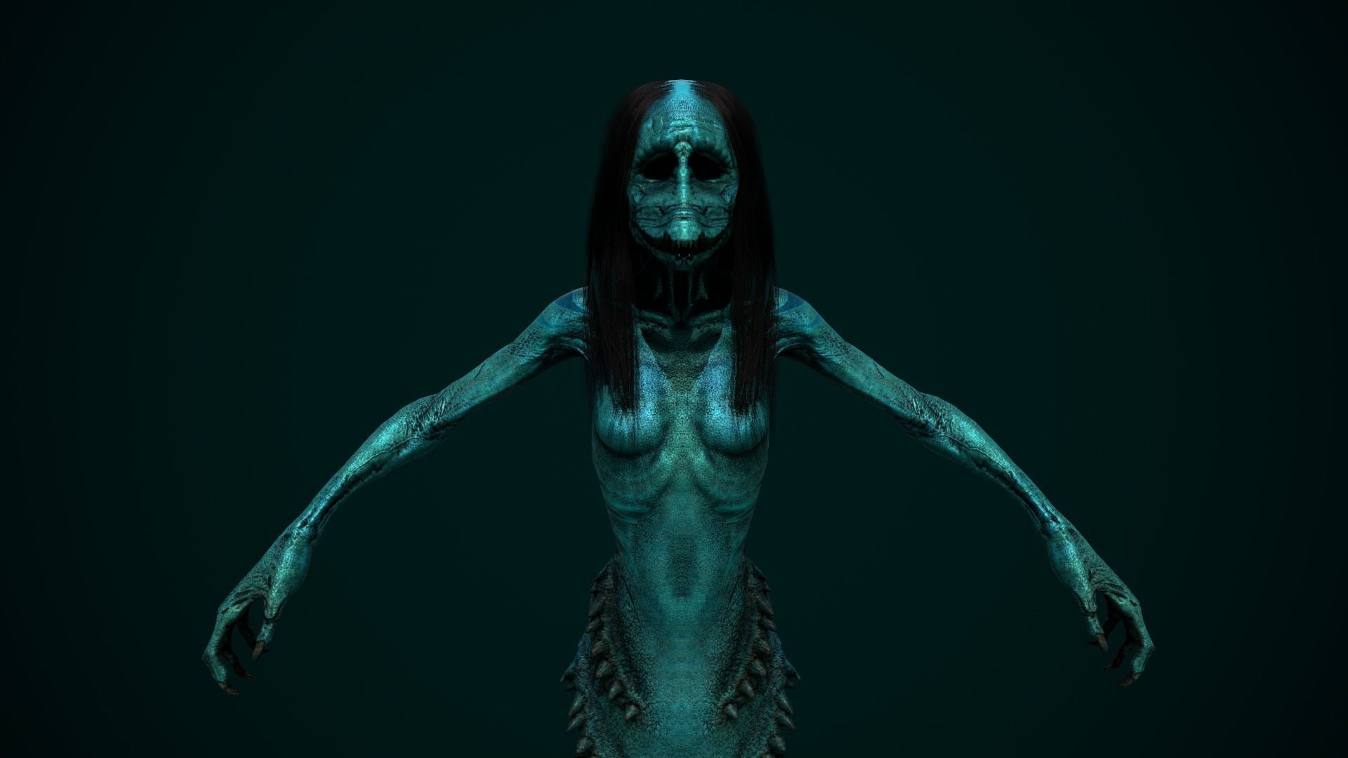 Horror Mermaid Low-poly 3D model_1