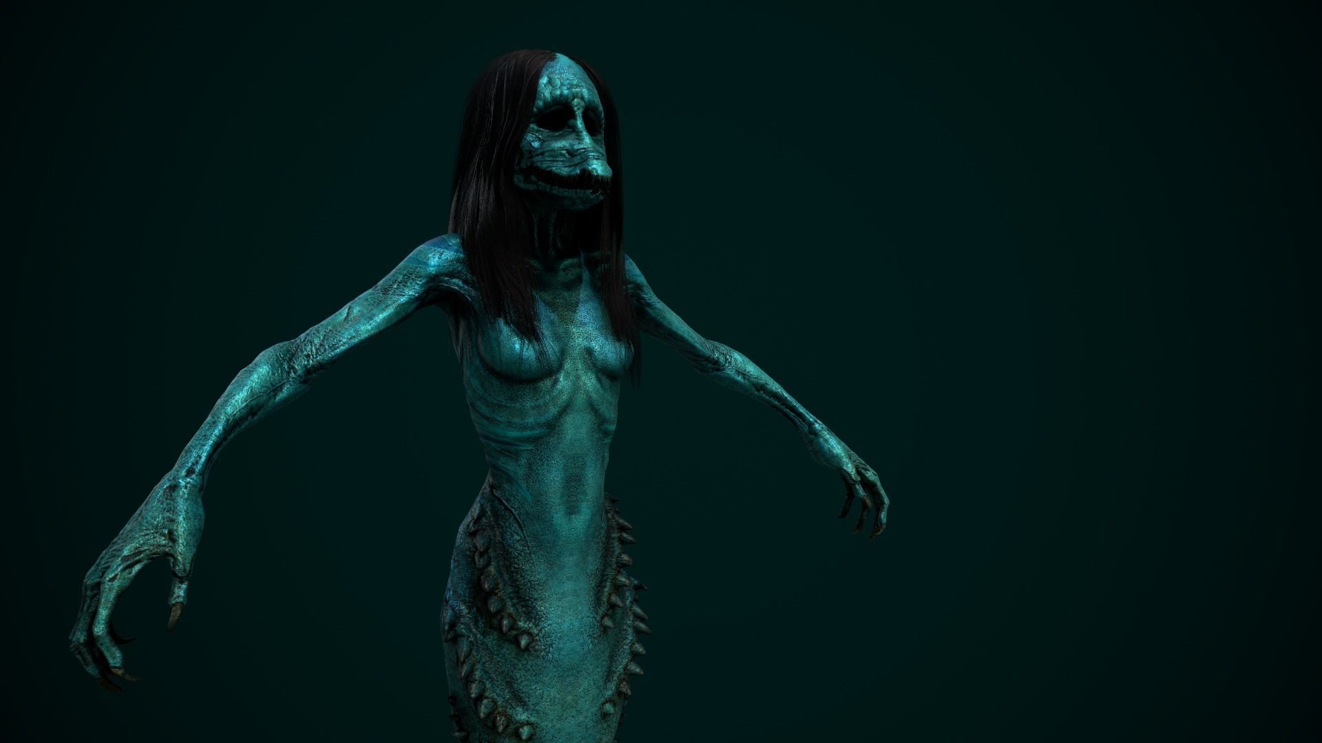 Horror Mermaid Low-poly 3D model_4