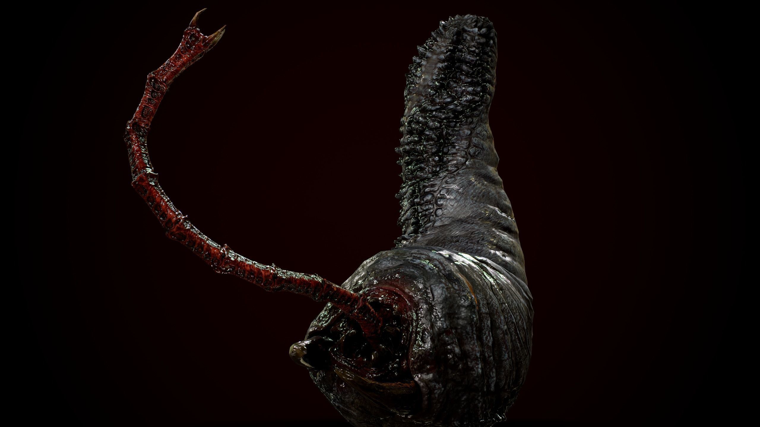 Worm Horror Low-poly 3D model_3