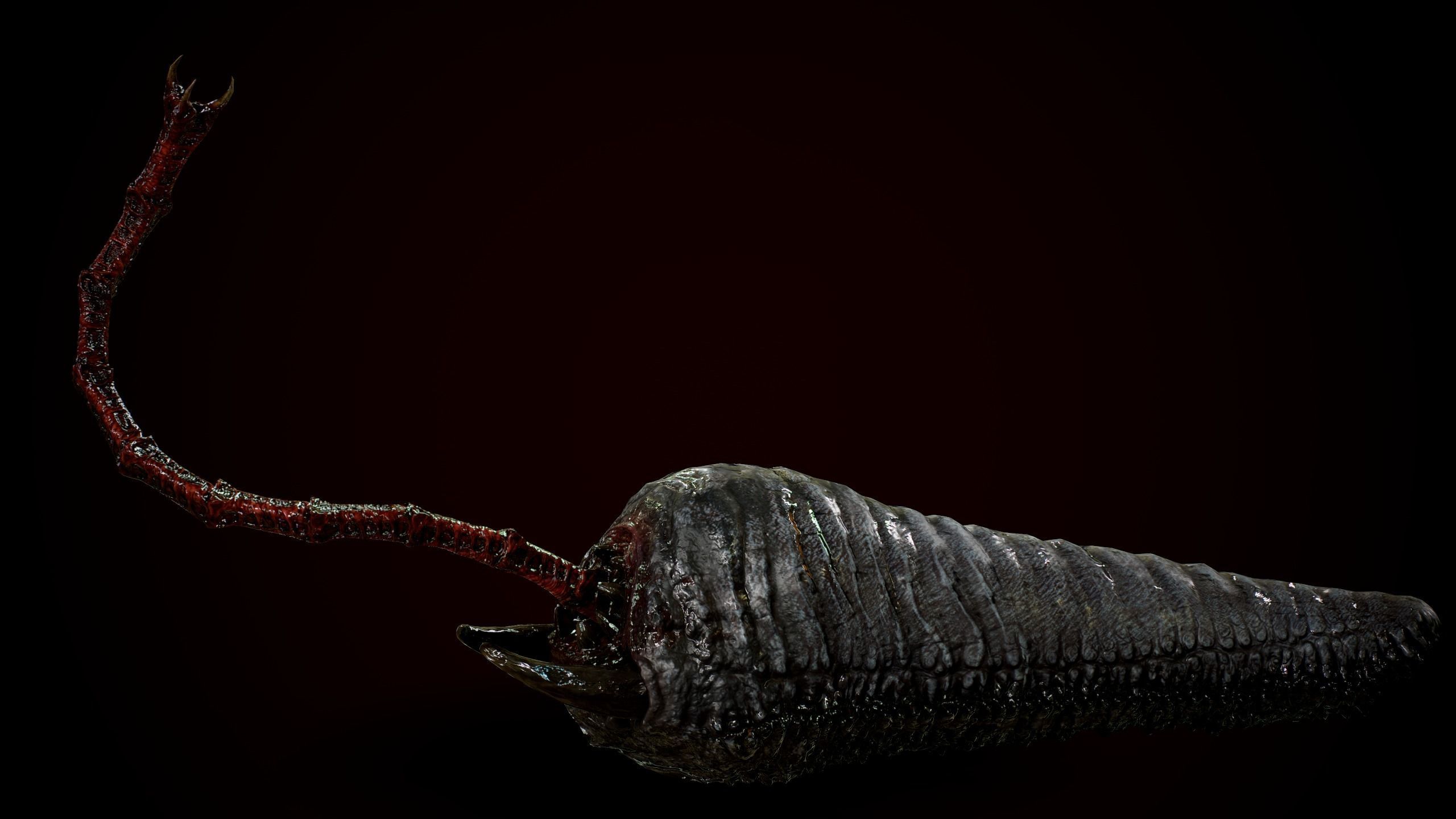 Worm Horror Low-poly 3D model_2