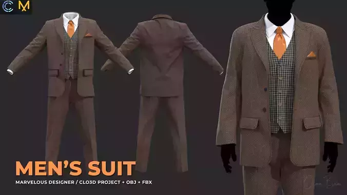 Mens Three Piece Suit 3D model
