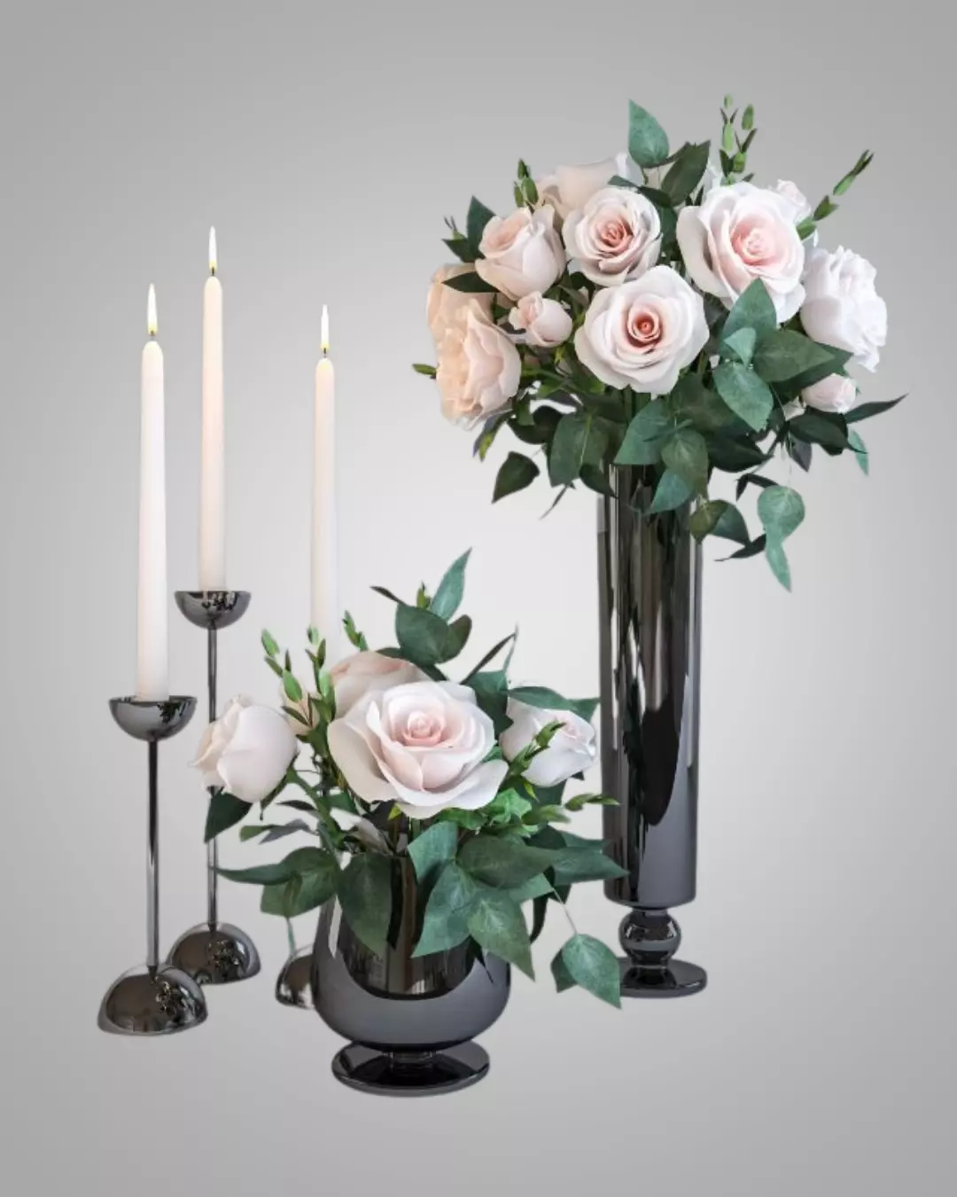 Decorative Set Flower and Candle Free low-poly 3D model_0