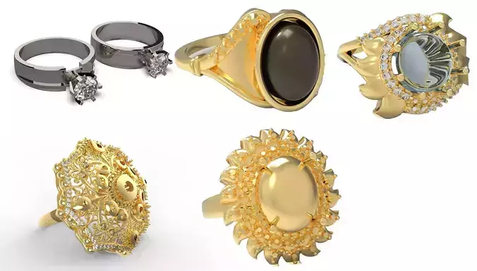 5 Engagement Wedding Ring With OBJ and STL file 